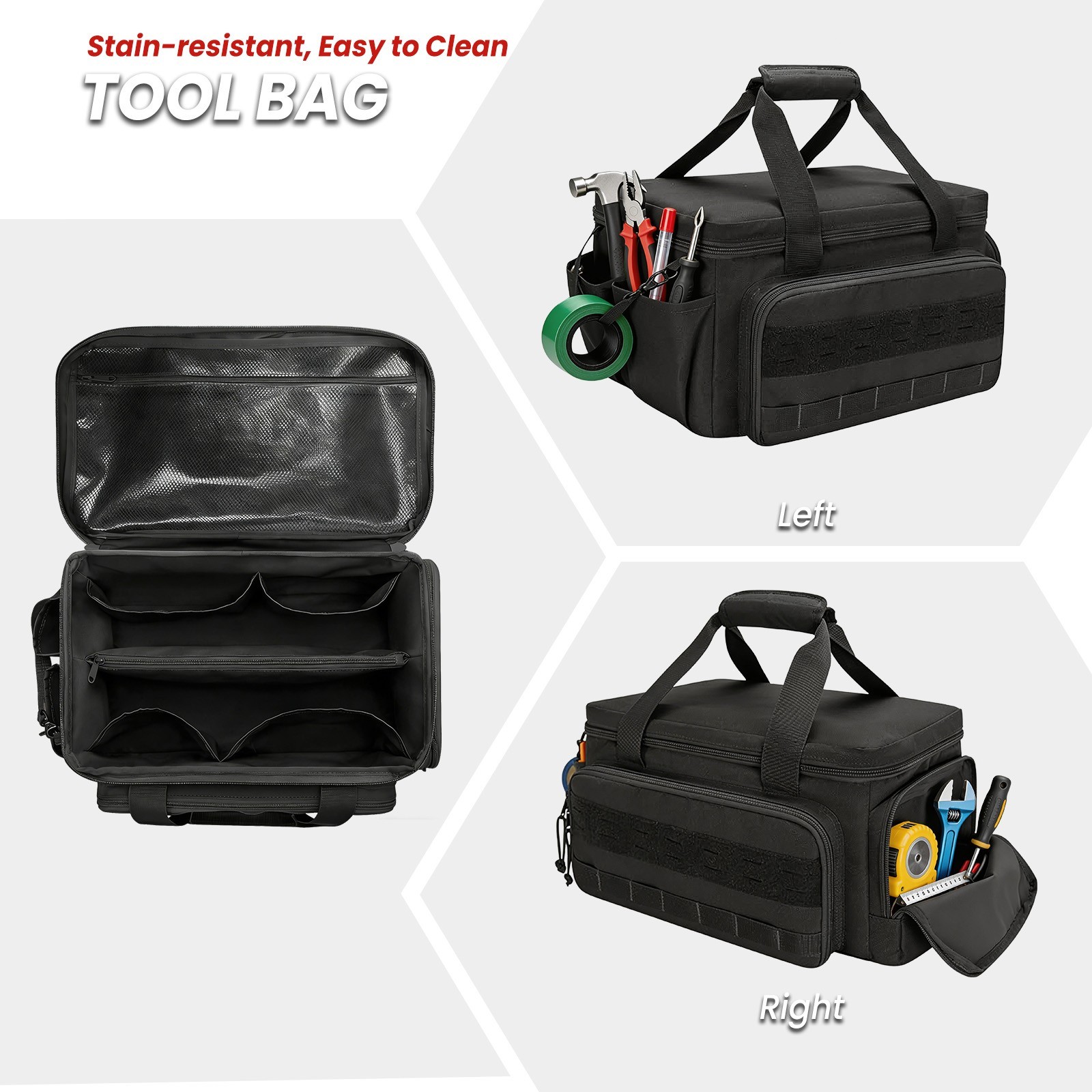 Tool Organizer 14″ Tactical Tool Bag with 5-Pockets & Handle Canvas 2-Way Zipper