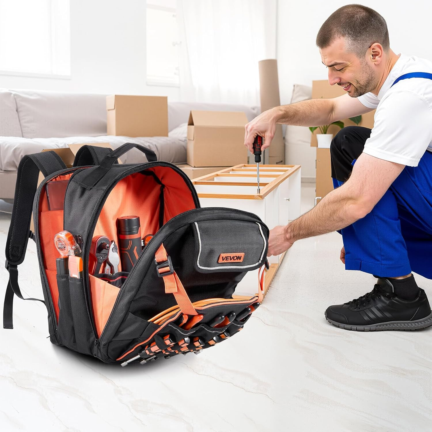 Tool Backpack, 45 Pockets, Heavy-Duty Tools Storage Organizer Work Bags Backpack