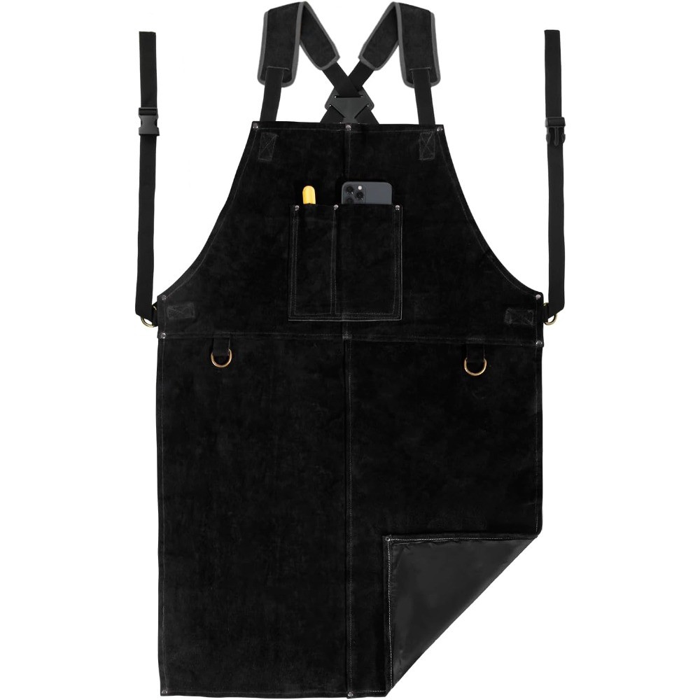 Heat Flame Resistant Leather Welding BBQ Work Bib Apron