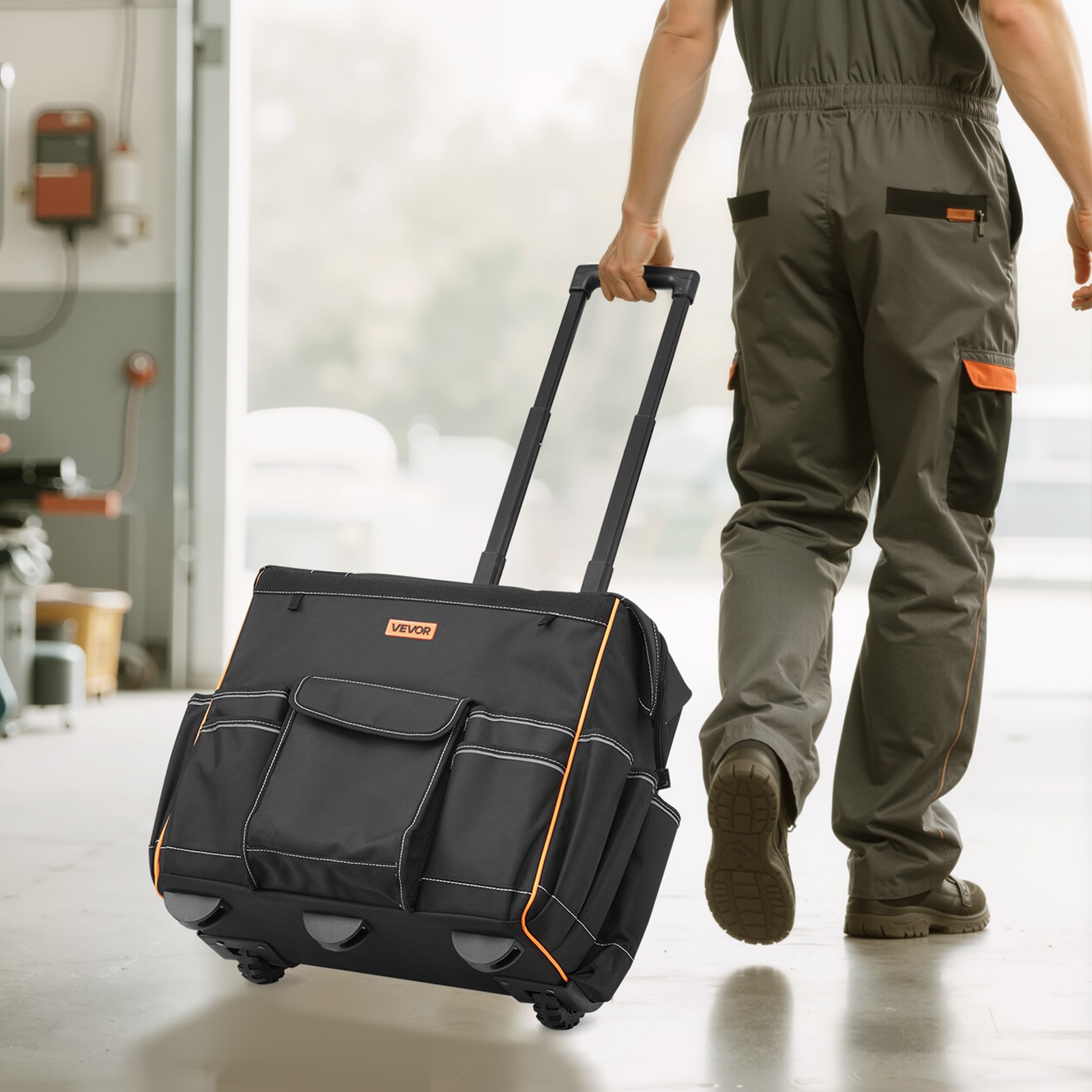 VEVOR Rolling Tool Bag 25 Pockets Heavy Duty Roller Tool Bag Telescoping Handle