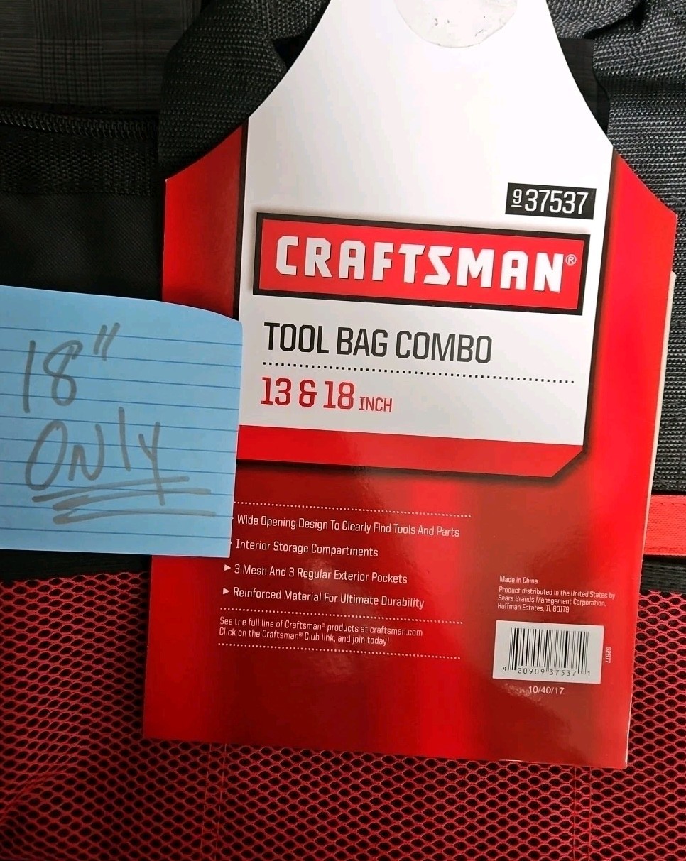 Craftsman Tool Bag 18″ Only!! 9-37537 Interior Storage Exterior Pockets NEW!