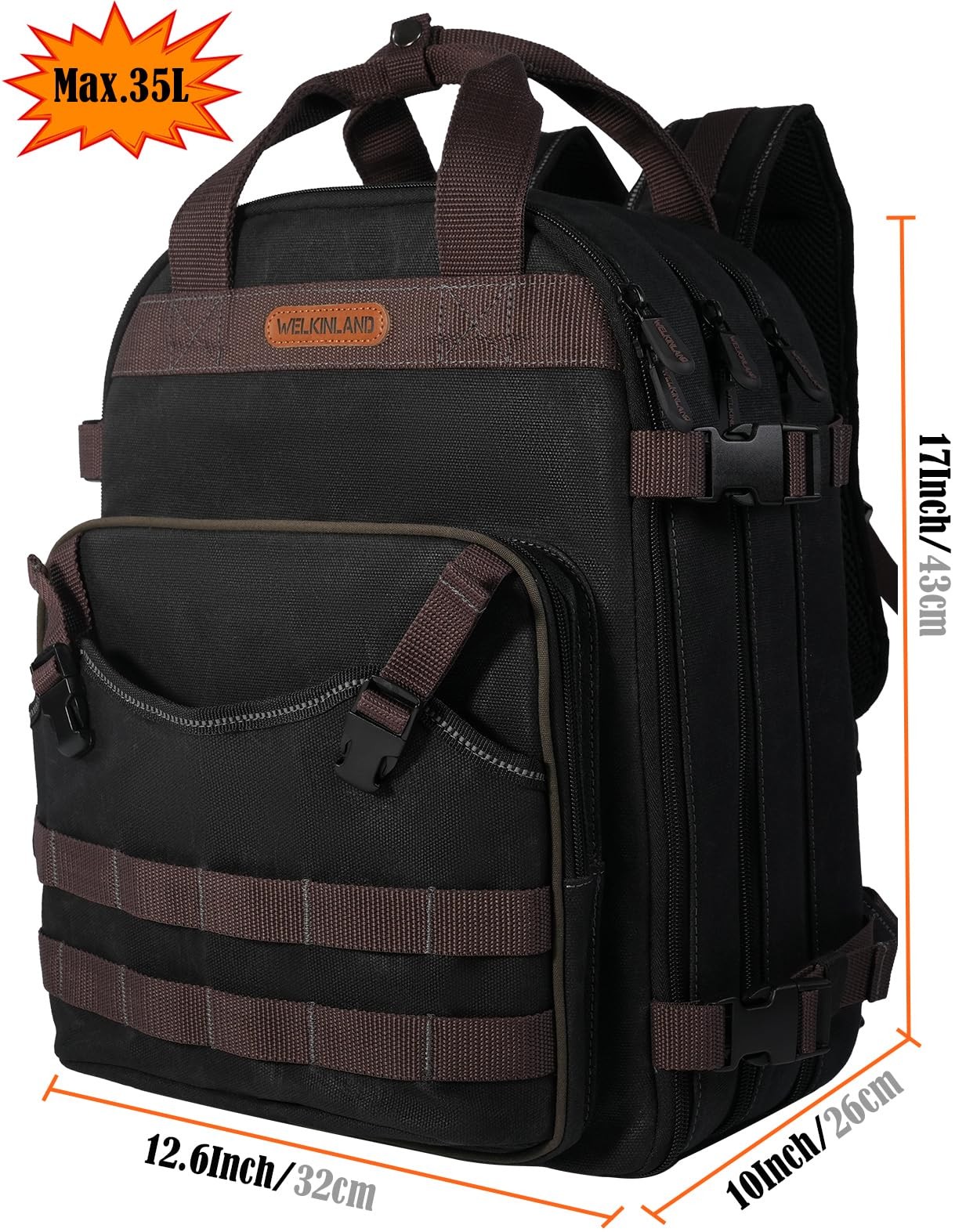 WELKINLAND 90-Pockets Electrician 8.3 x 12.2 x 17 inches, Black+brown