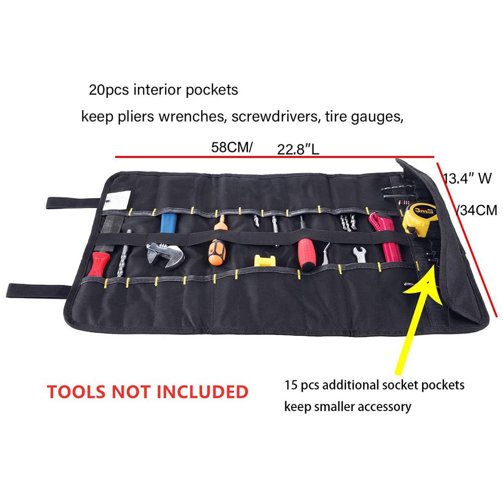 22 pocket Tool Bag 23*14 inches (unrolled), 14*3.3 (rolled), 1pc Black