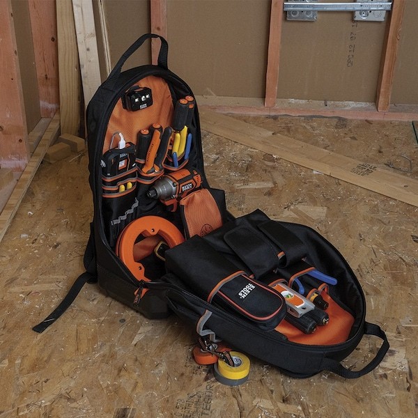 Klein Tools 62201Mb Tool Backpack, Black/Orange, 1680D Ballistic Weave Body;