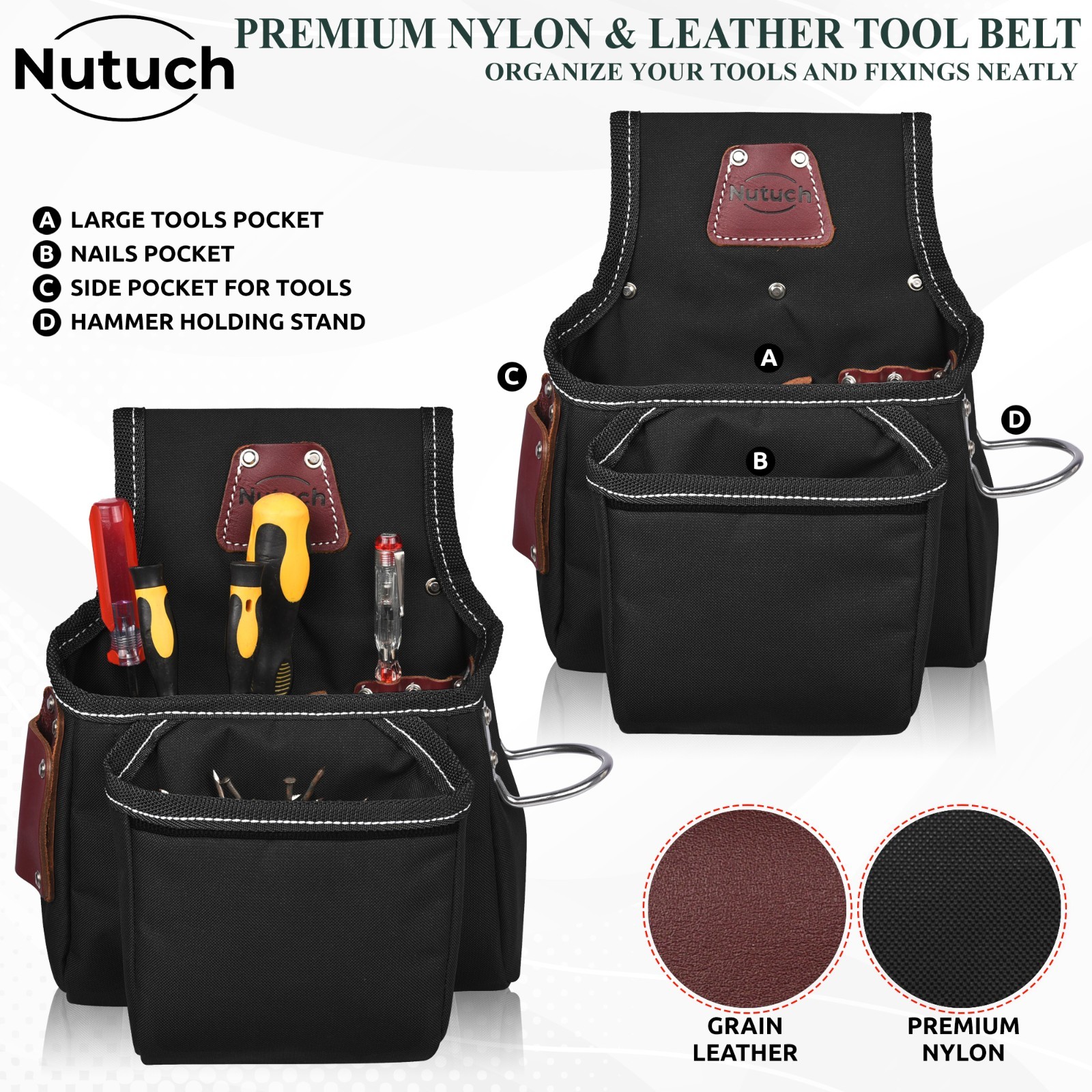 NUTUCH Nylon and Leather Tool Belt with Suspender | Electrician Tool Belts