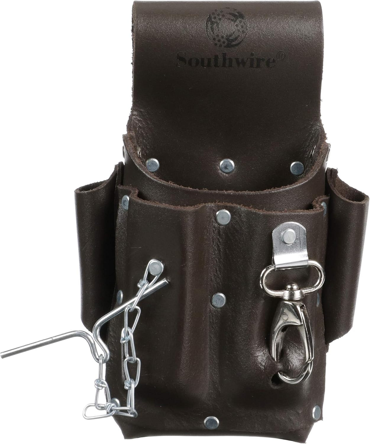 Brown Leather 5 Pocket Tool Pouch Utility Holster For Electricians