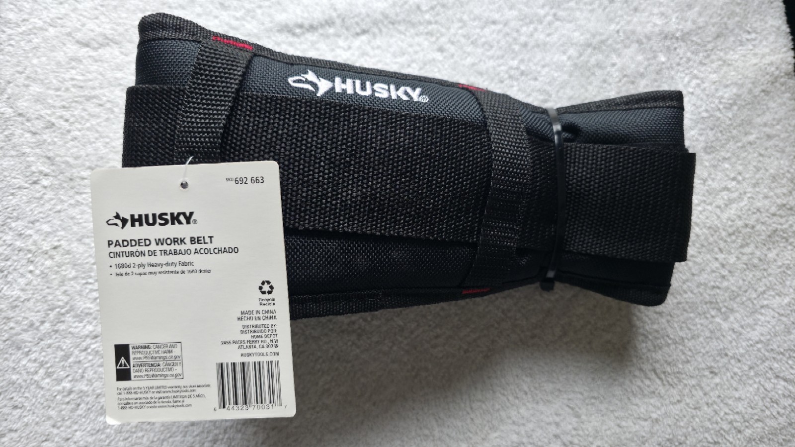 Husky Padded Work Tool Belt 692663 Black, Adjustable Waist
