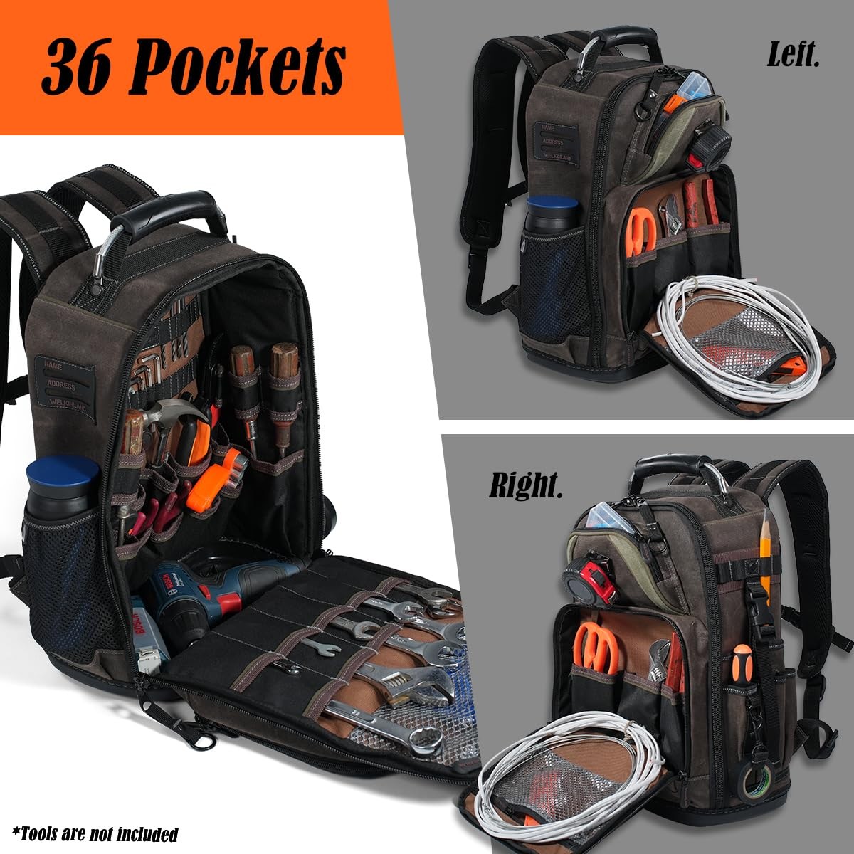 WELKINLAND 36-Pockets Electrician Tool Backpack, 26L Small Tool Backpack