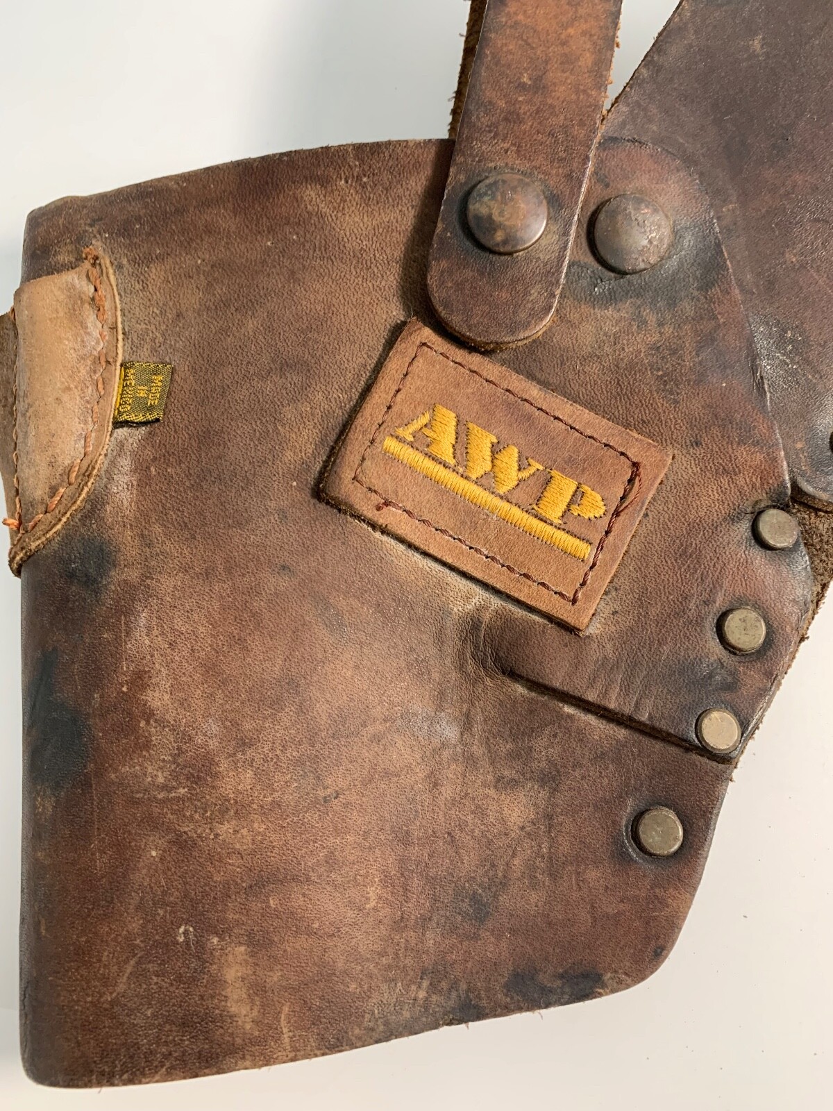 Vintage AWP General Construction Heavy Leather Drill Tool Belt Holster Mexico
