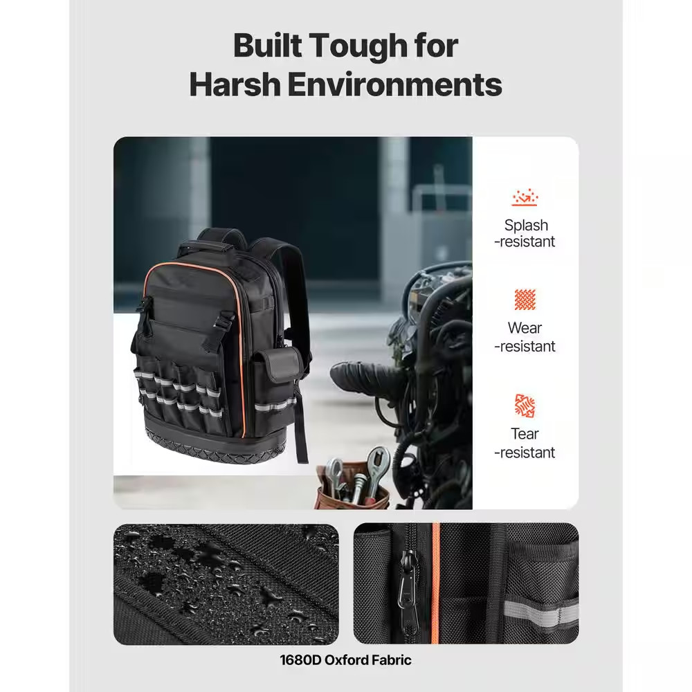 Tool Backpack, 64 Pockets, Heavy-Duty Tools Storage Organizer Work Bags with Lap