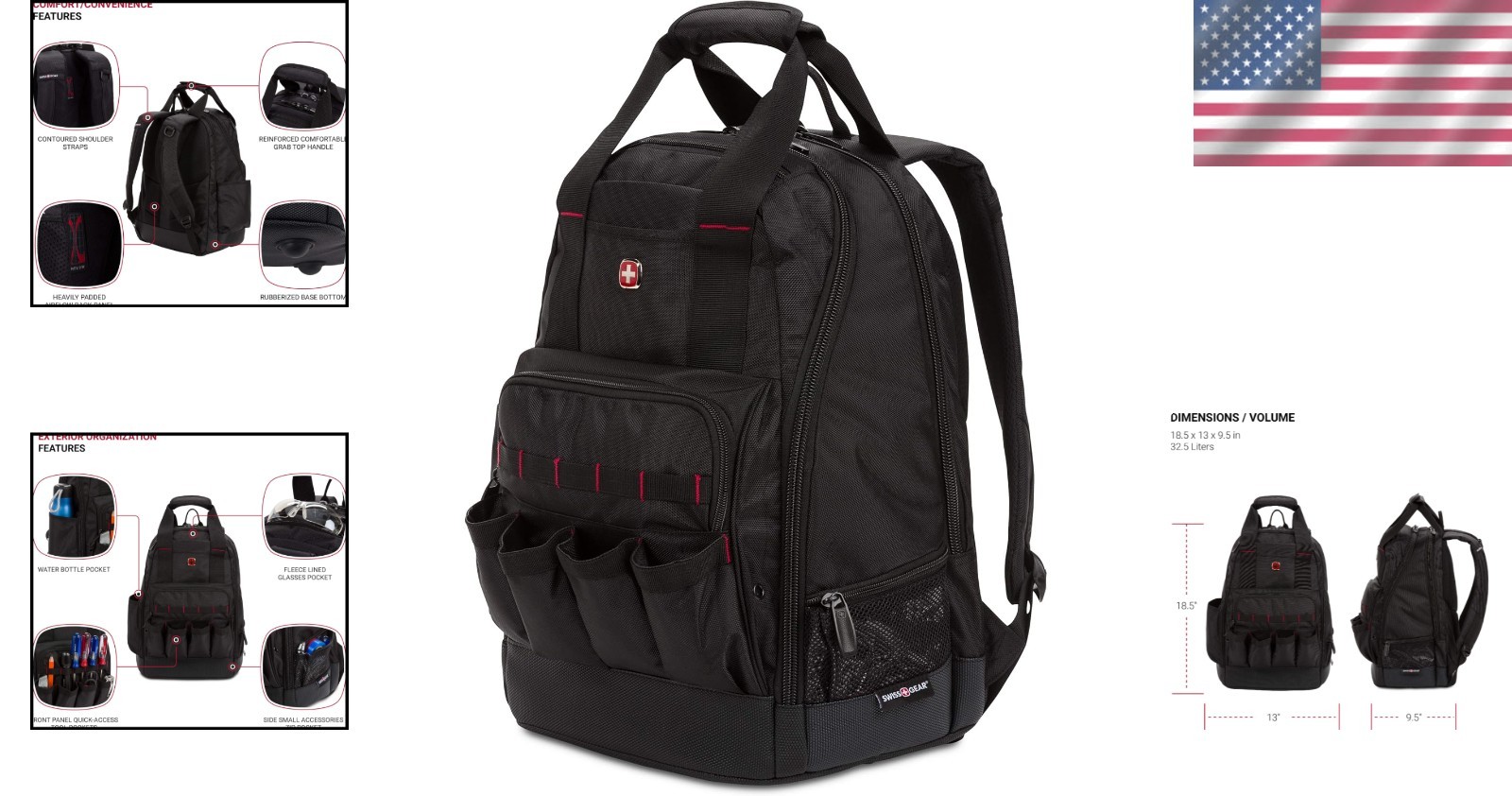 Tool Backpack with Laptop Compartment 18.5 Inch Industrial Work Bag Black