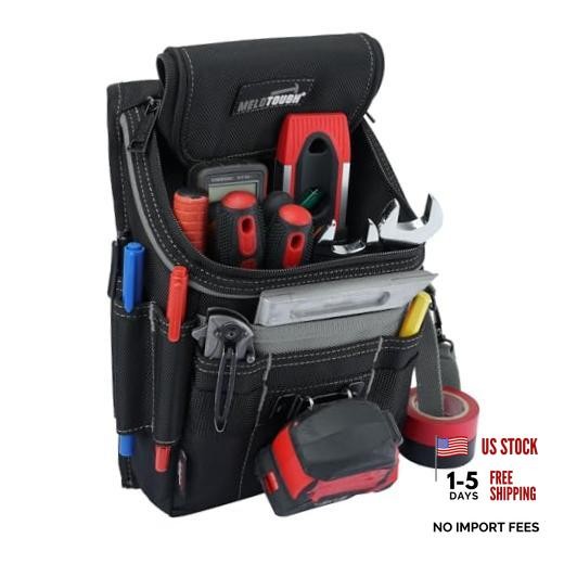 Medium Ziptop Tool Pouch with Belt Clip,16-Pocket Heavy Duty Grey Pouch