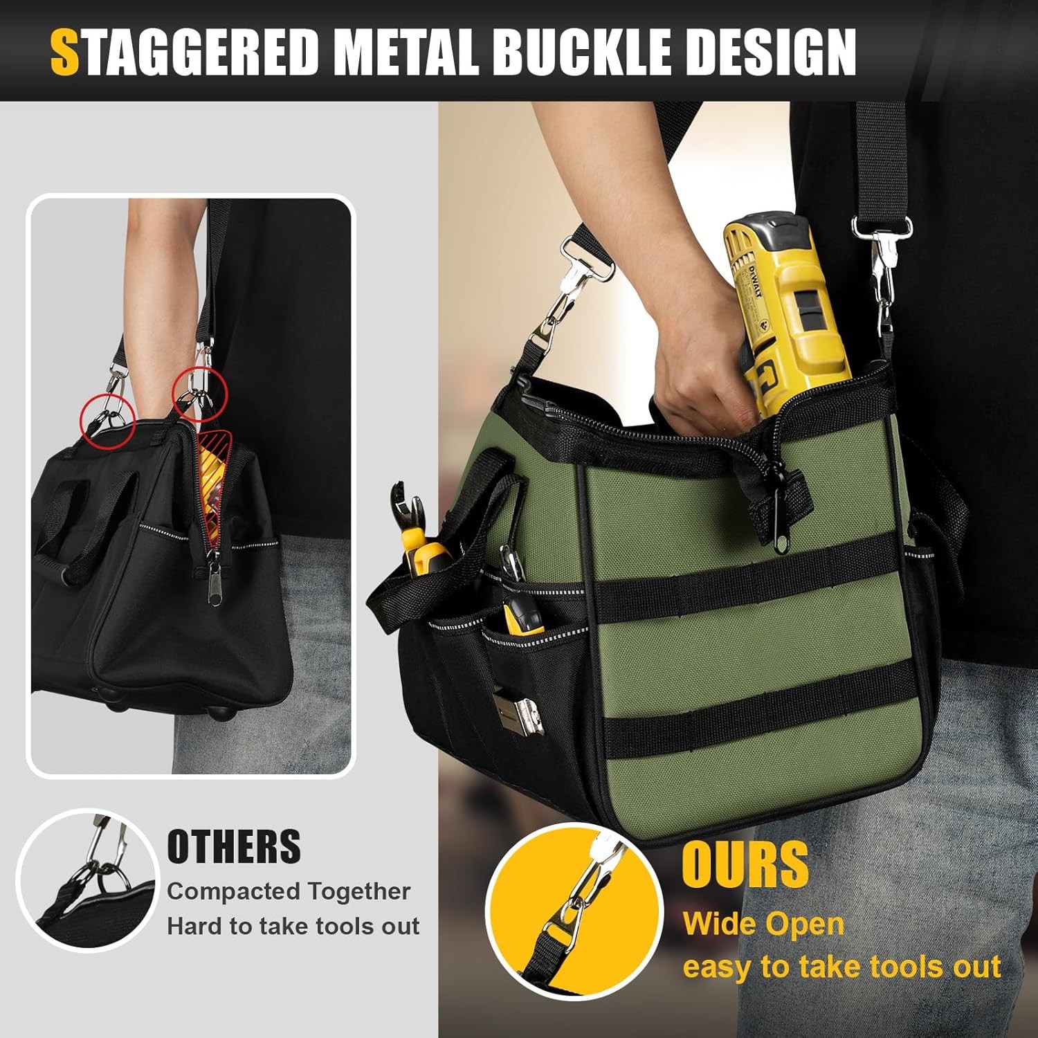 Heavy Duty Tool Bag 15-Inch, 16-Pocket Portable Empty Tool Box Organizer