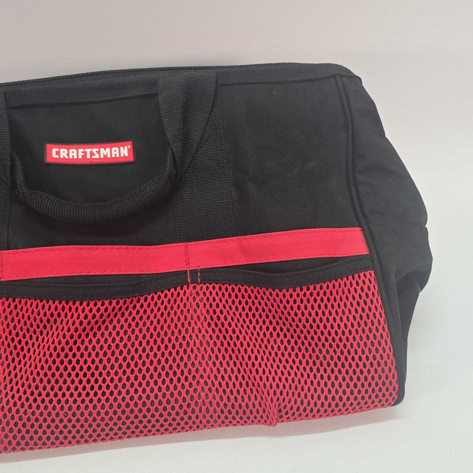 Craftsman 37537 Tool Bag, Canvas Zipper Carrying Bag Tote, Black/Red 18″x11″x12″