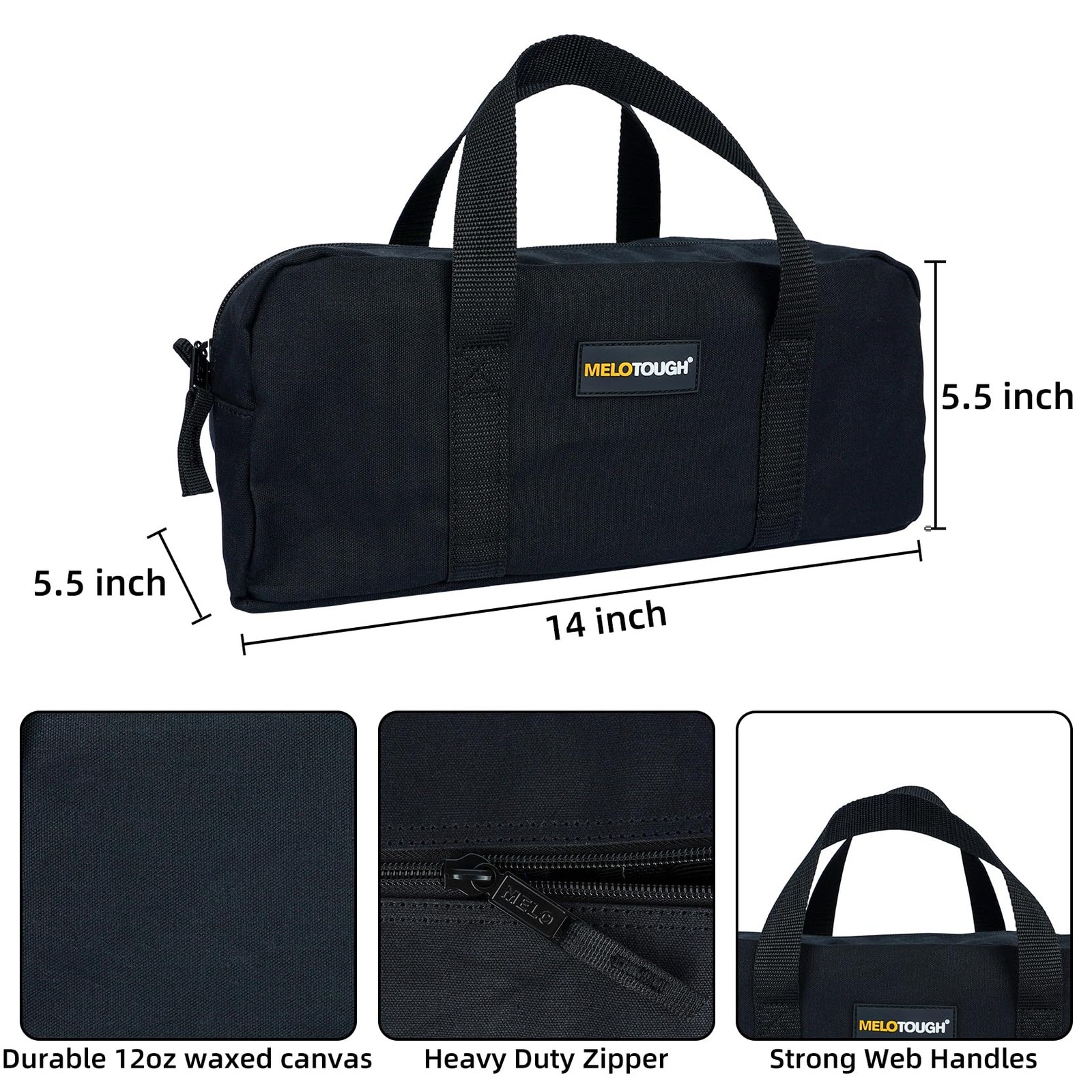 MELOTOUGH Waxed Canvas Utility Tool 14 in Tote Bag (2pack), Black & Tan
