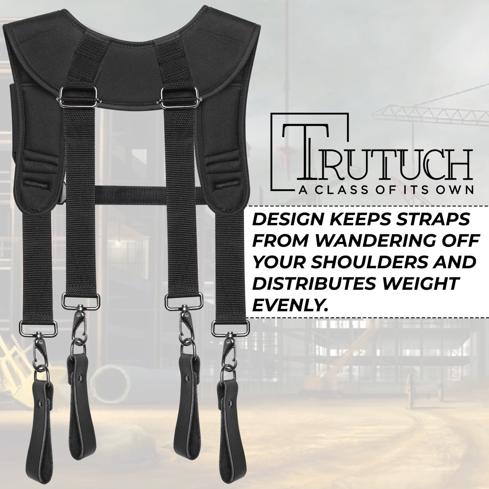TRUTUCH Black Nylon & Leather Tool Belt with Nylon Work Suspender | Tool Belts