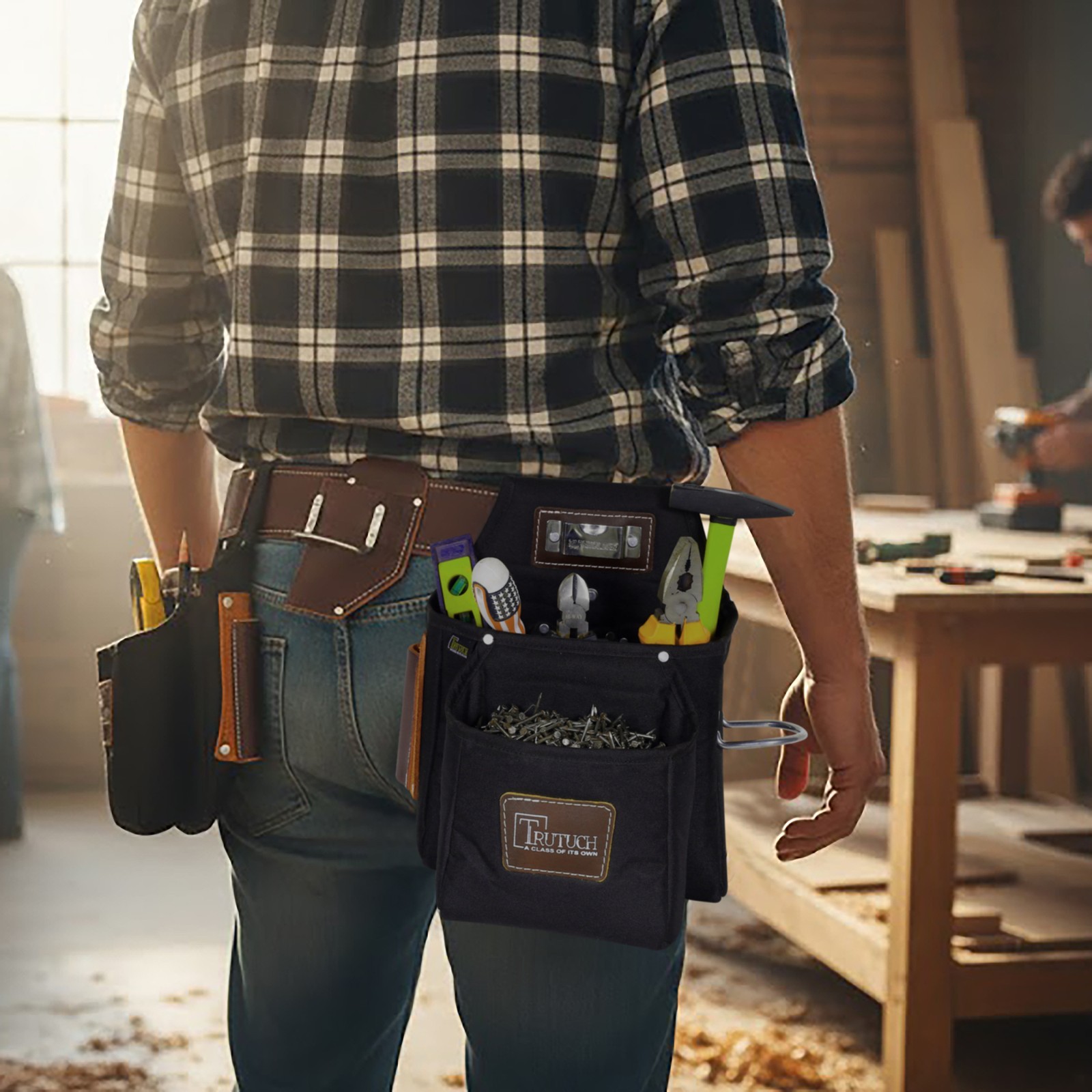 TRUTUCH Black Nylon and Leather Tool Belt | Framing Tool Bags | Nylon Tool Pouch