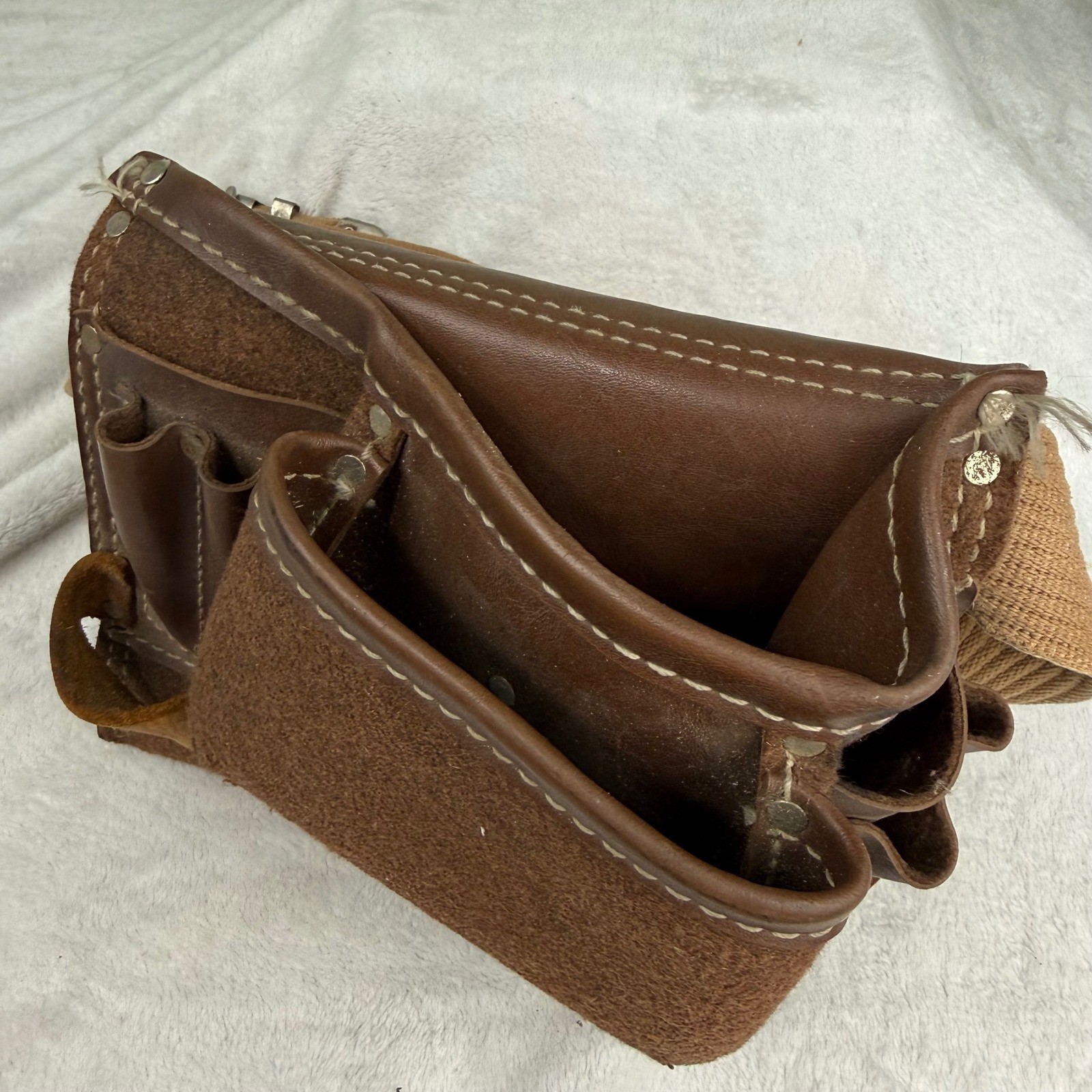 Vintage Sears No 45105 Leather Suede Tool Belt Canvas Strap Brown Work Apron