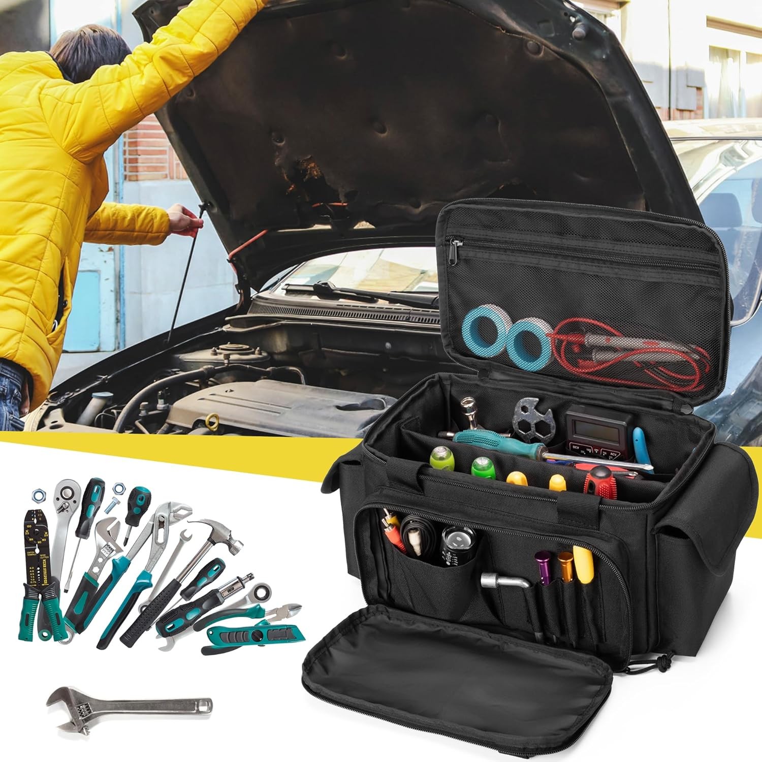 Small Tool Bag with Anti-friction and Thick Padded Bottom, Small, Black