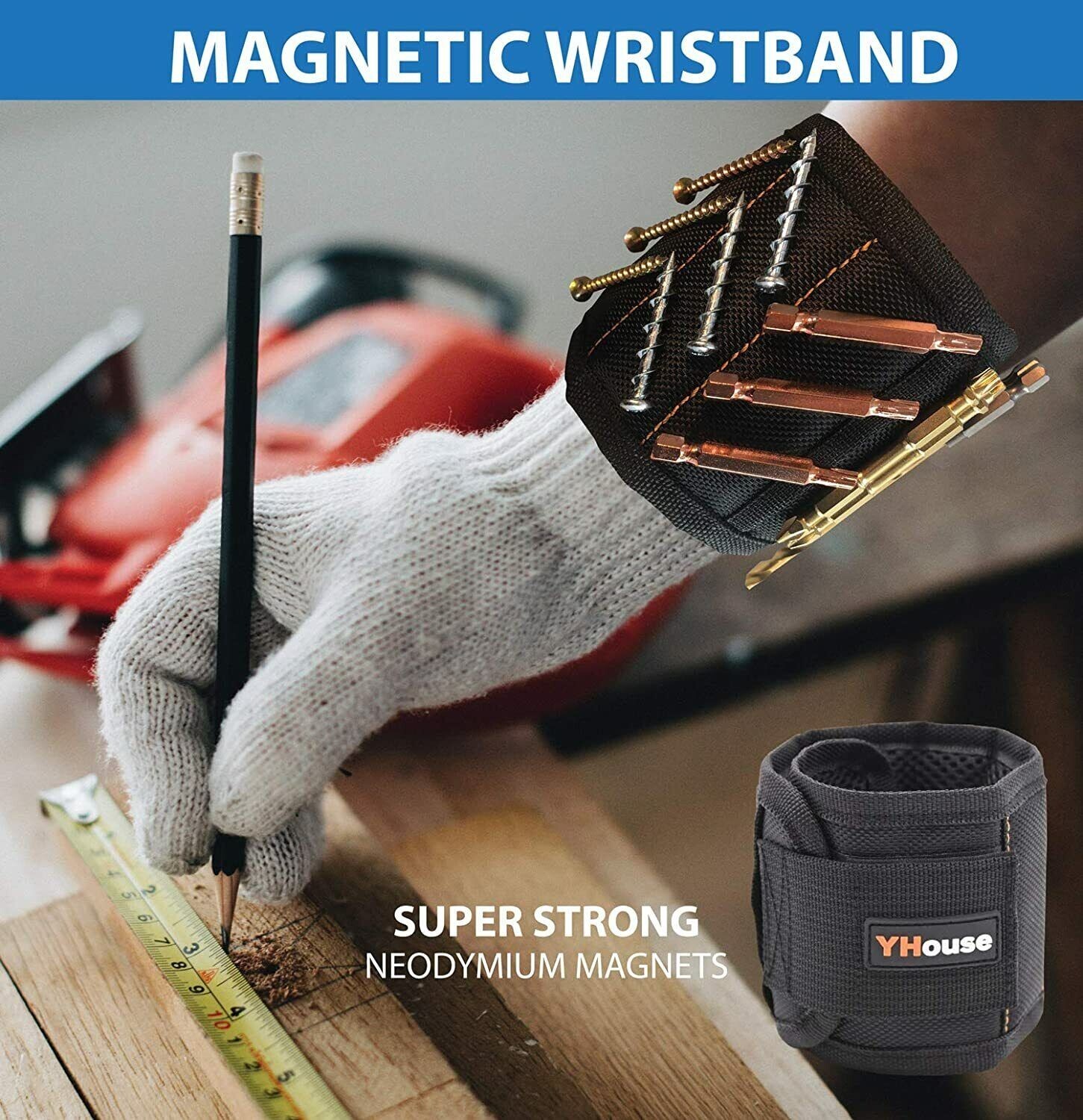( 2 PACK ) MAGNETIC WRISTBAND FOR NAILS , SCREWS, BOLTS / DOUBLE OUTSIDE POCKET