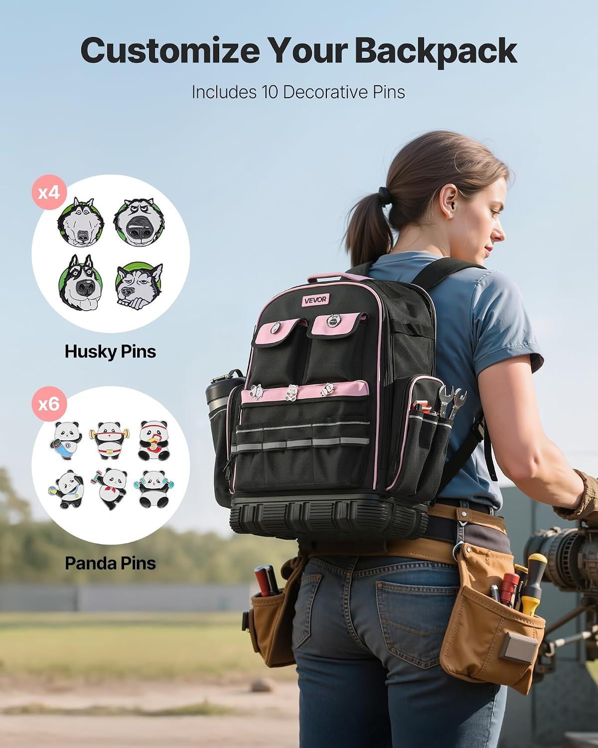 Tool Backpack, 56 Pockets, Heavy-Duty Tools Storage Organizer Work Bags Backpack
