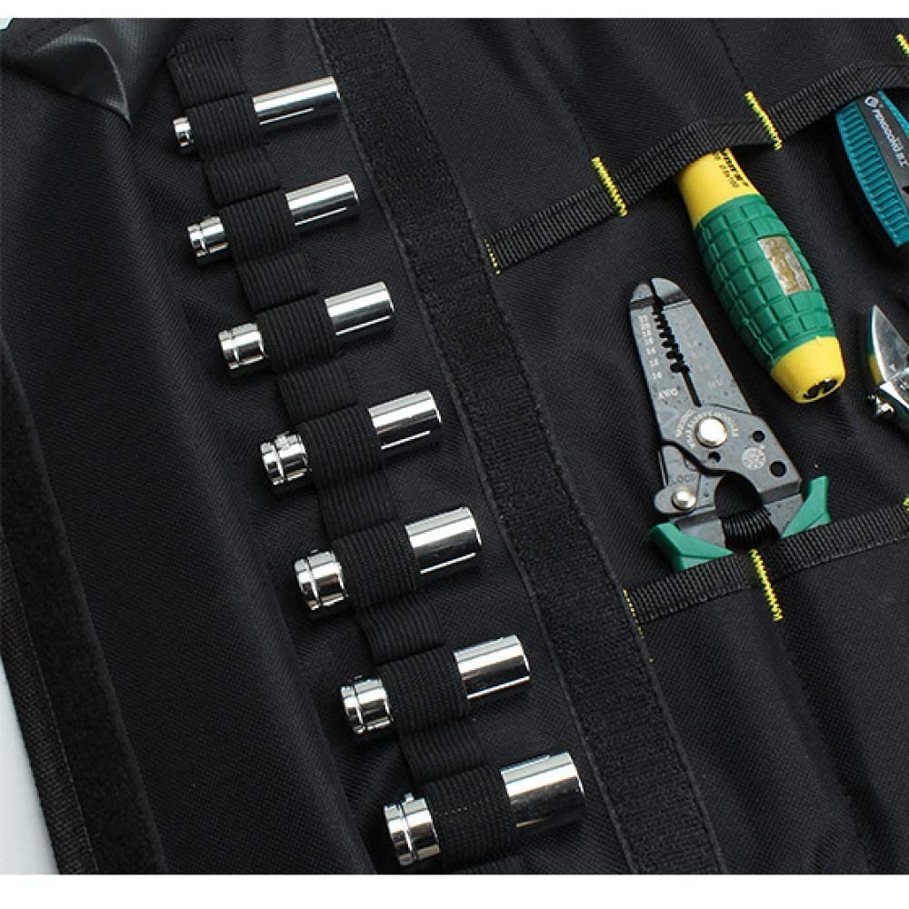 Canvas Tool Roll Up Bag Organizer with Pouches for Wrenches,Screwdrivers,Sock…