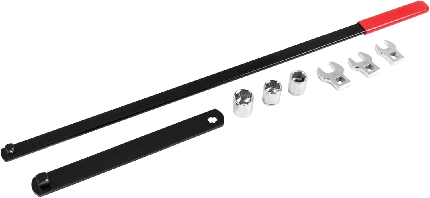 Versatile 8pc Long Handle Serpentine Belt Tool Kit with Crowfoot Wrenches