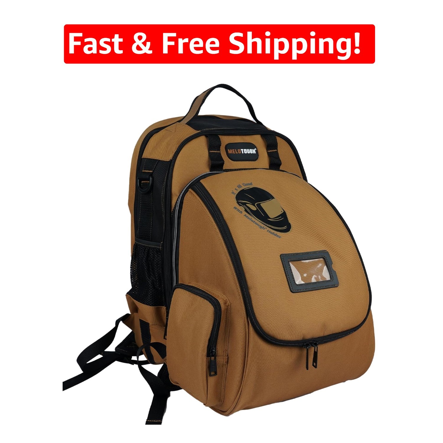 Luxury Brown Welding Tool Backpack with Detachable Helmet Bag & Large Capacity