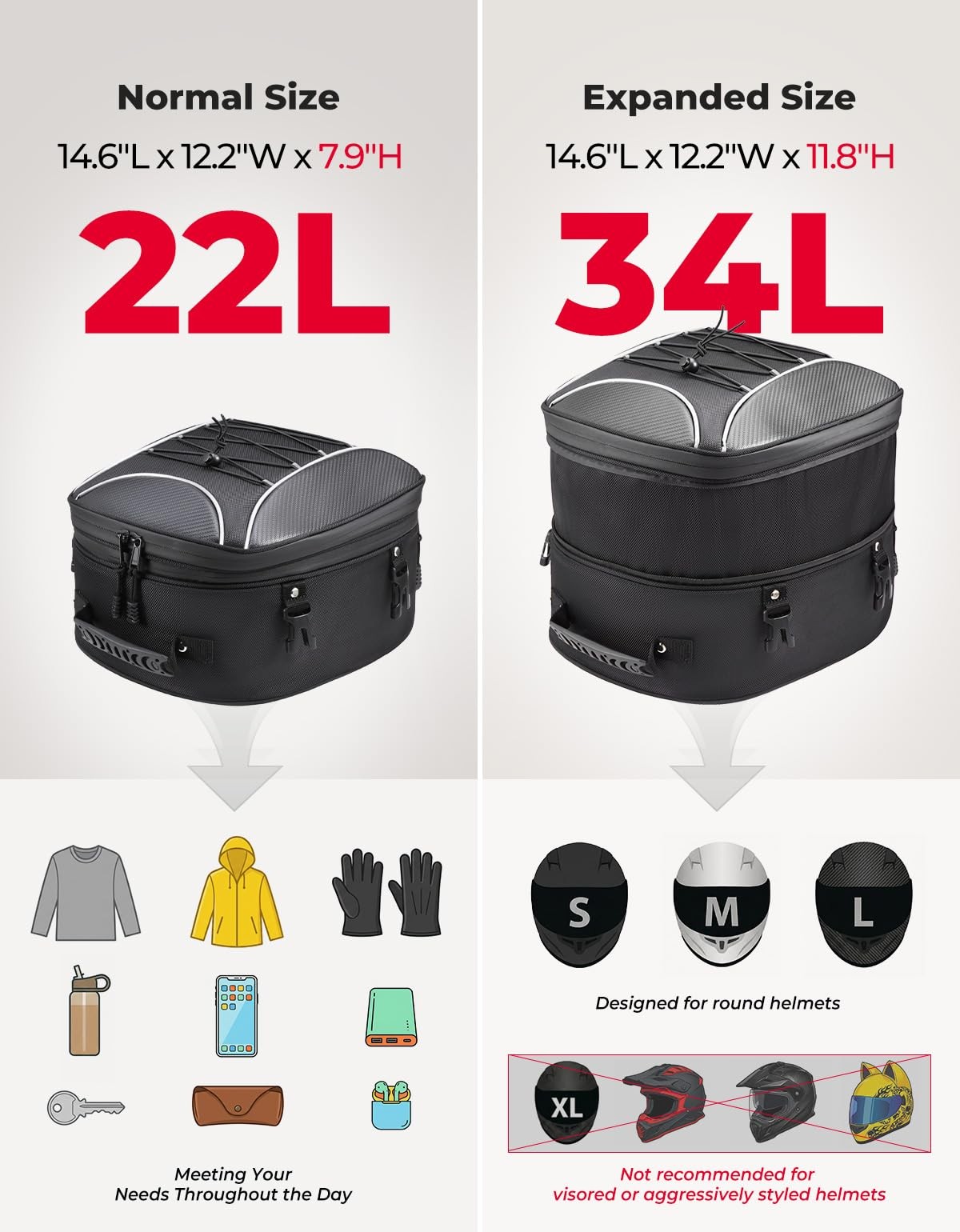 Motorcycle Tail Bag, Dual Use Motorcycle Rear Seat Bag with Waterproof Rain C…