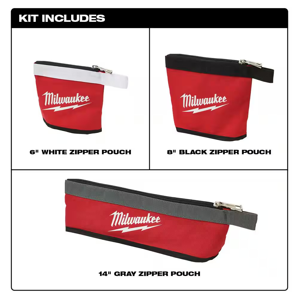14 In., 12 In., 8 In. and 6 In. Multi-Size Zipper Tool Bags in Red (4-Pack)