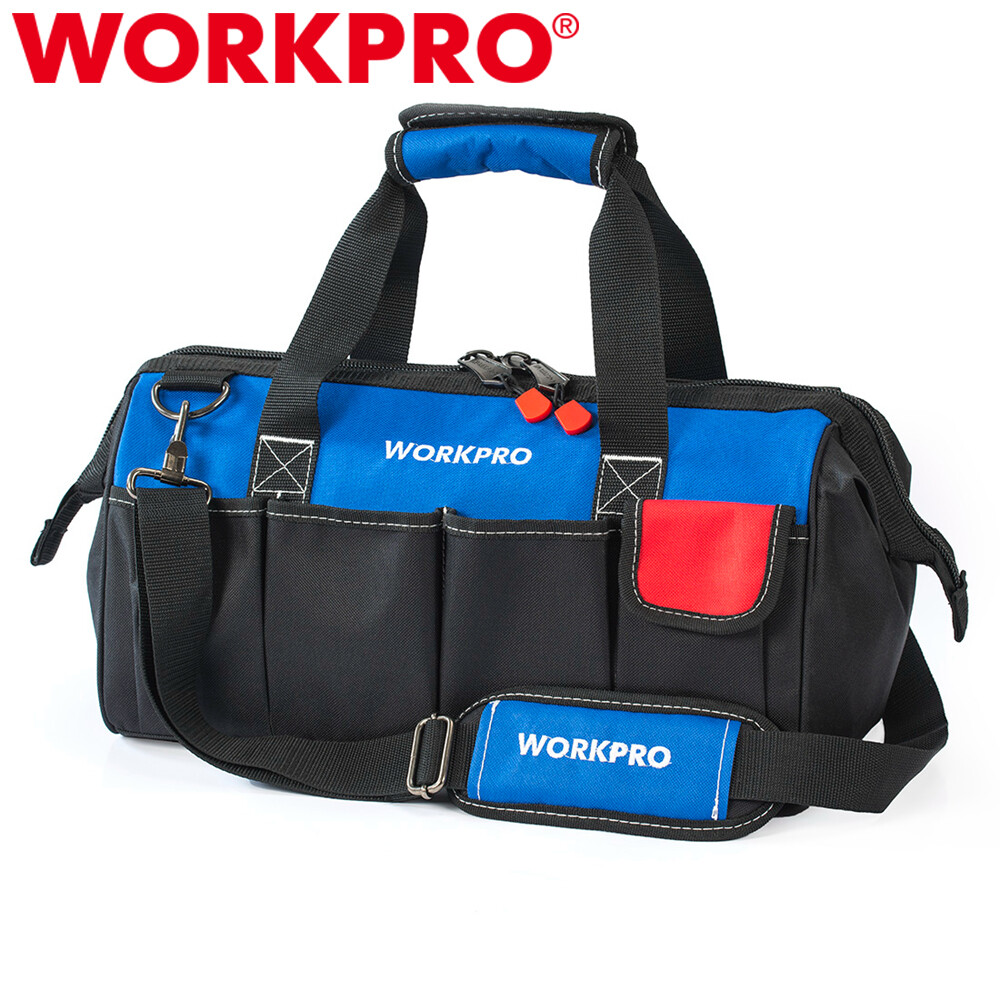 WORKPRO 18″ Storage Tool Bag Sturdy Bottom Close Top Wide Mouth w/Shoulder Strap