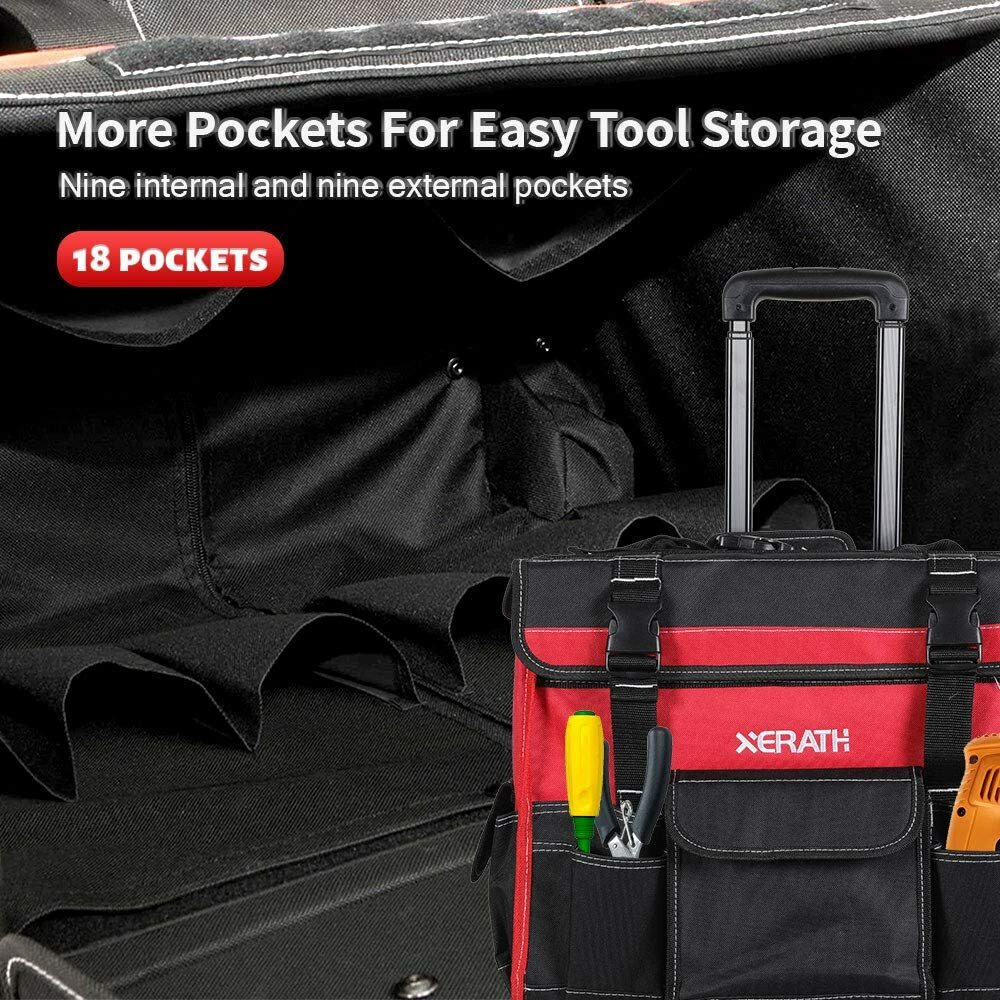 Rolling Tool Backpack/Bag 33 Pockets Reinforced Base, Wheels, Telescoping Handle
