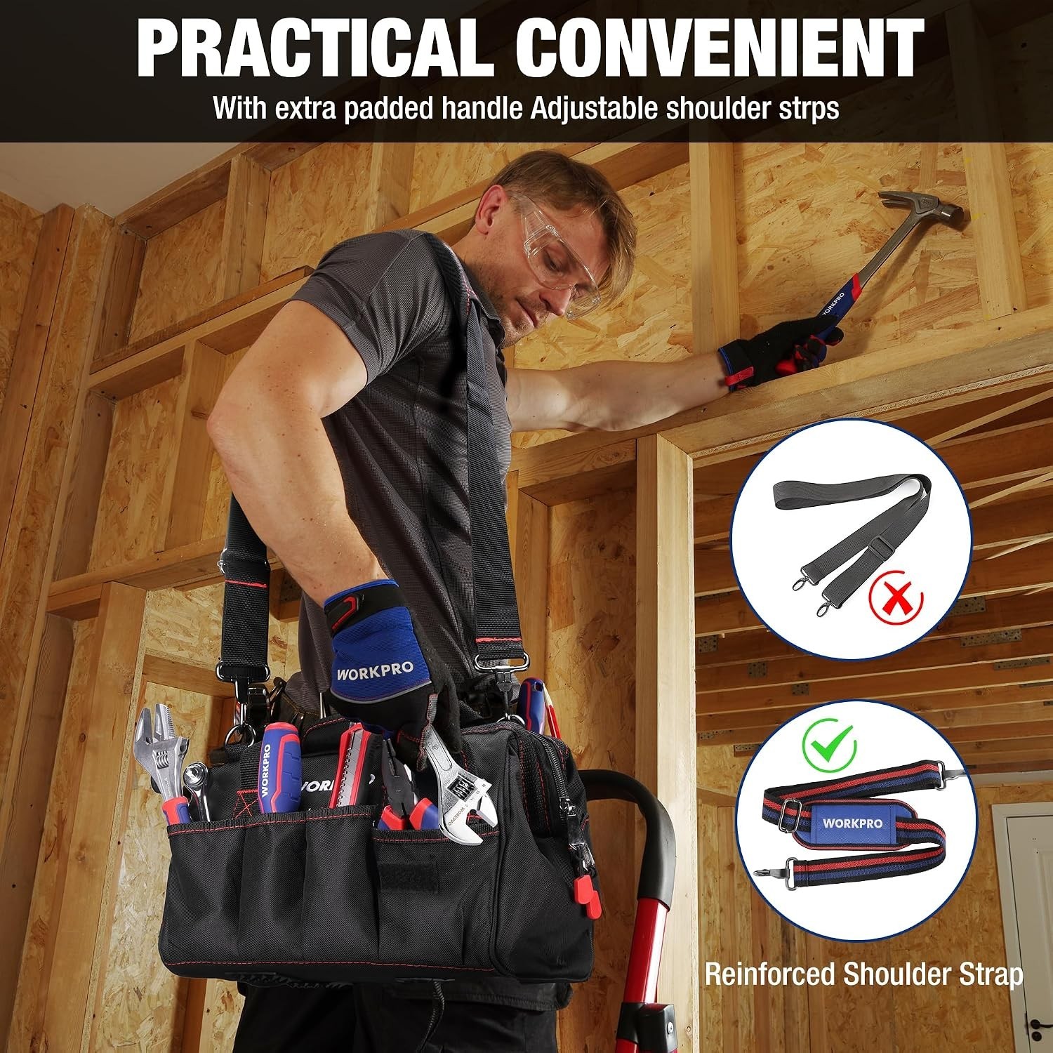 Professional 12-Inch Tool Bag: Stylish Black & Red, Water-Repellent Design