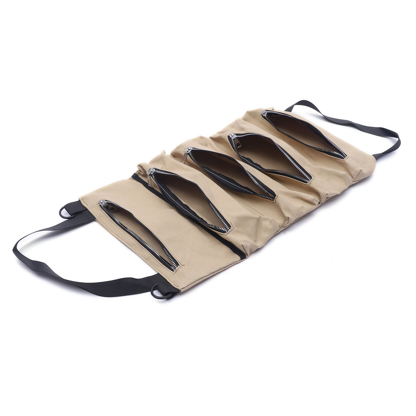Scratch Resistant Roll Bag Heavy Duty Canvas Roll Up Tool Bag with 5 Pockets