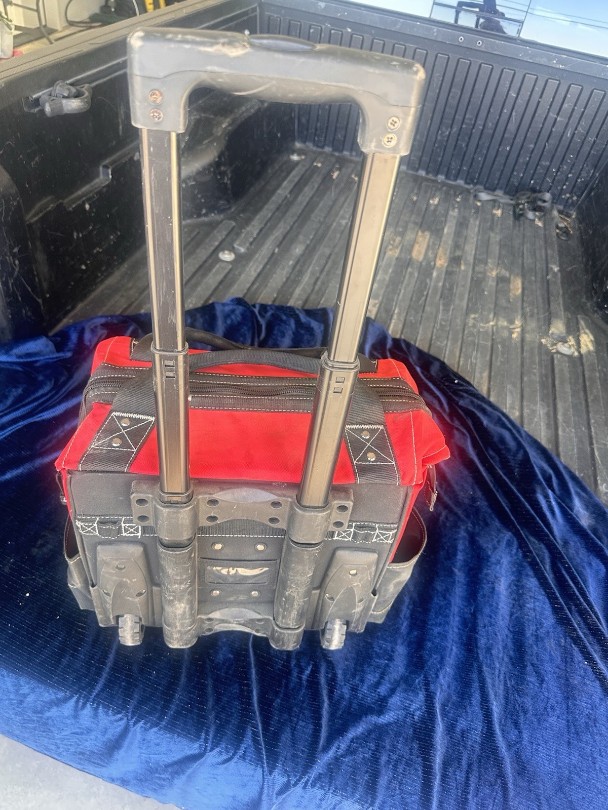 Husky Red/Black Rolling Tool Bag w/ Wheels, Telescopic Handle