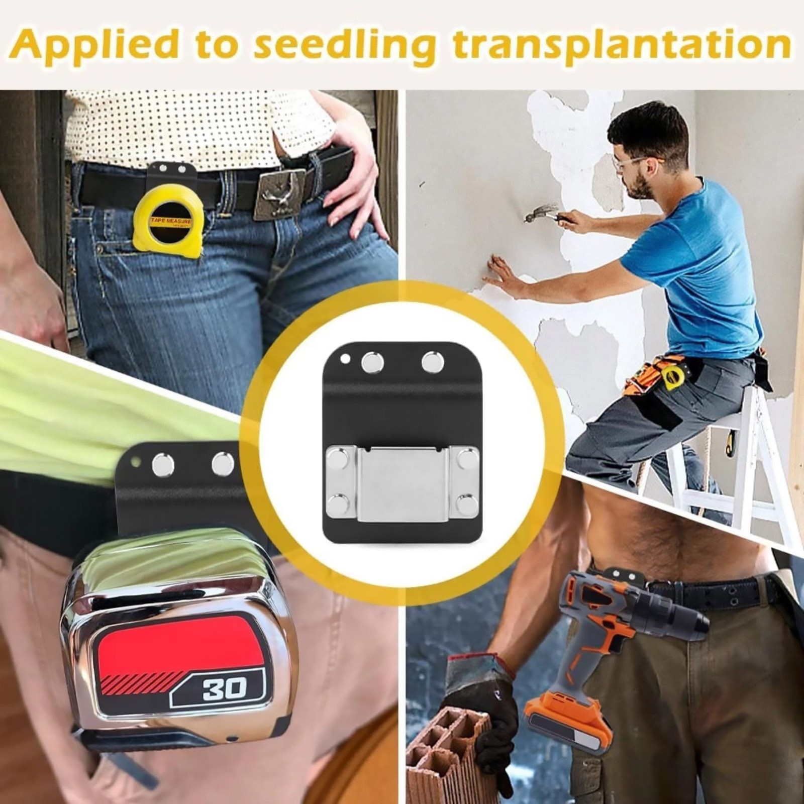 Low Profile Metal Tape Measure Holder For Tool Belt Clip Black Nylon Holster