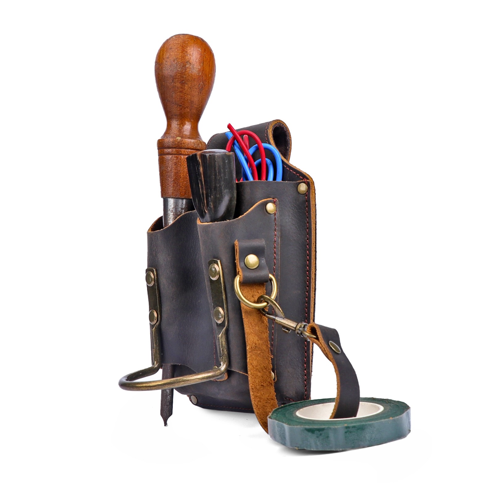 TOURBON Leather Electrician DIY Tool Holder Tunnel Hammer Belt Pouch 5-in-1 Case