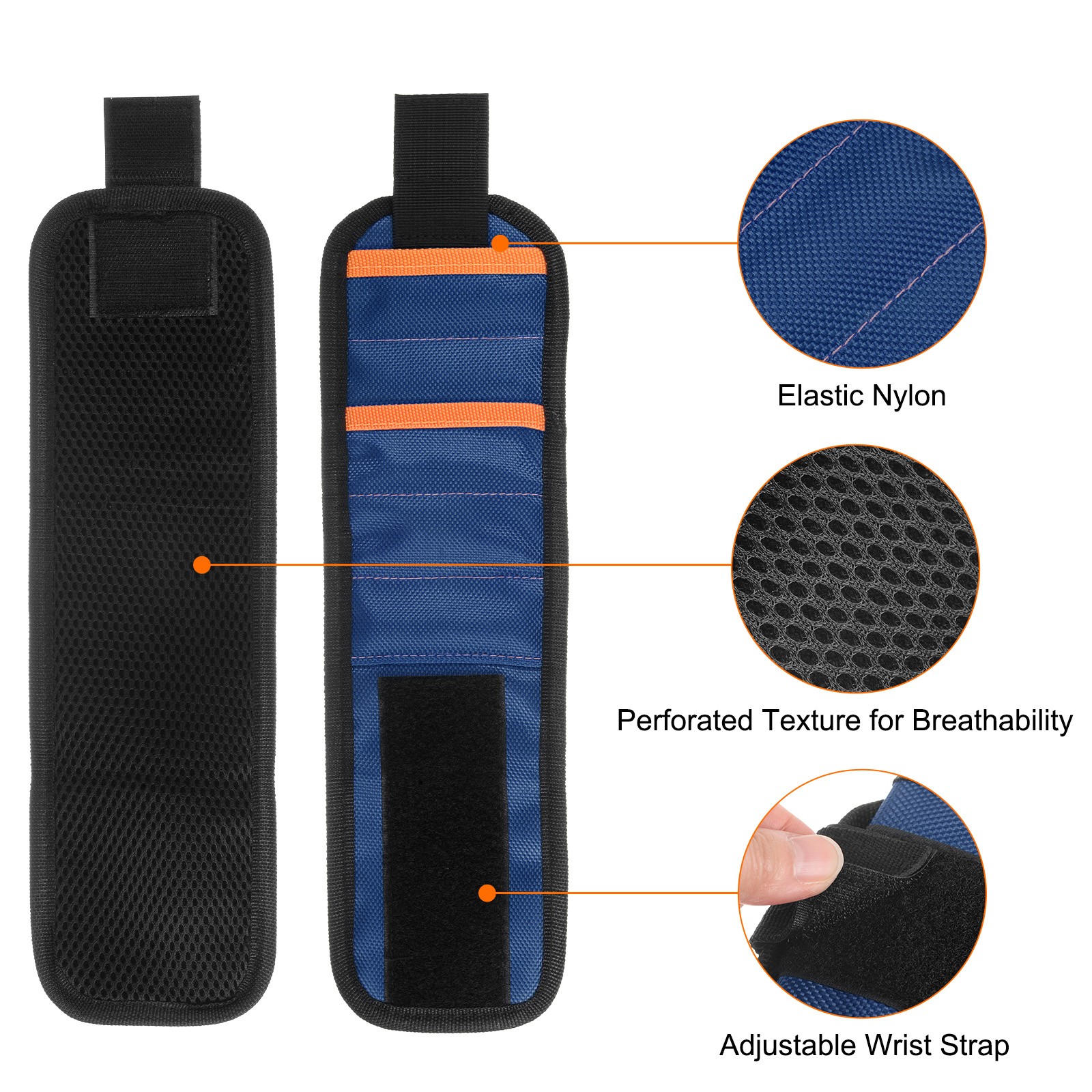 Magnetic Wristband for Screws 15 Magnets Nylon Wrist Band with Pockets Dark Blue