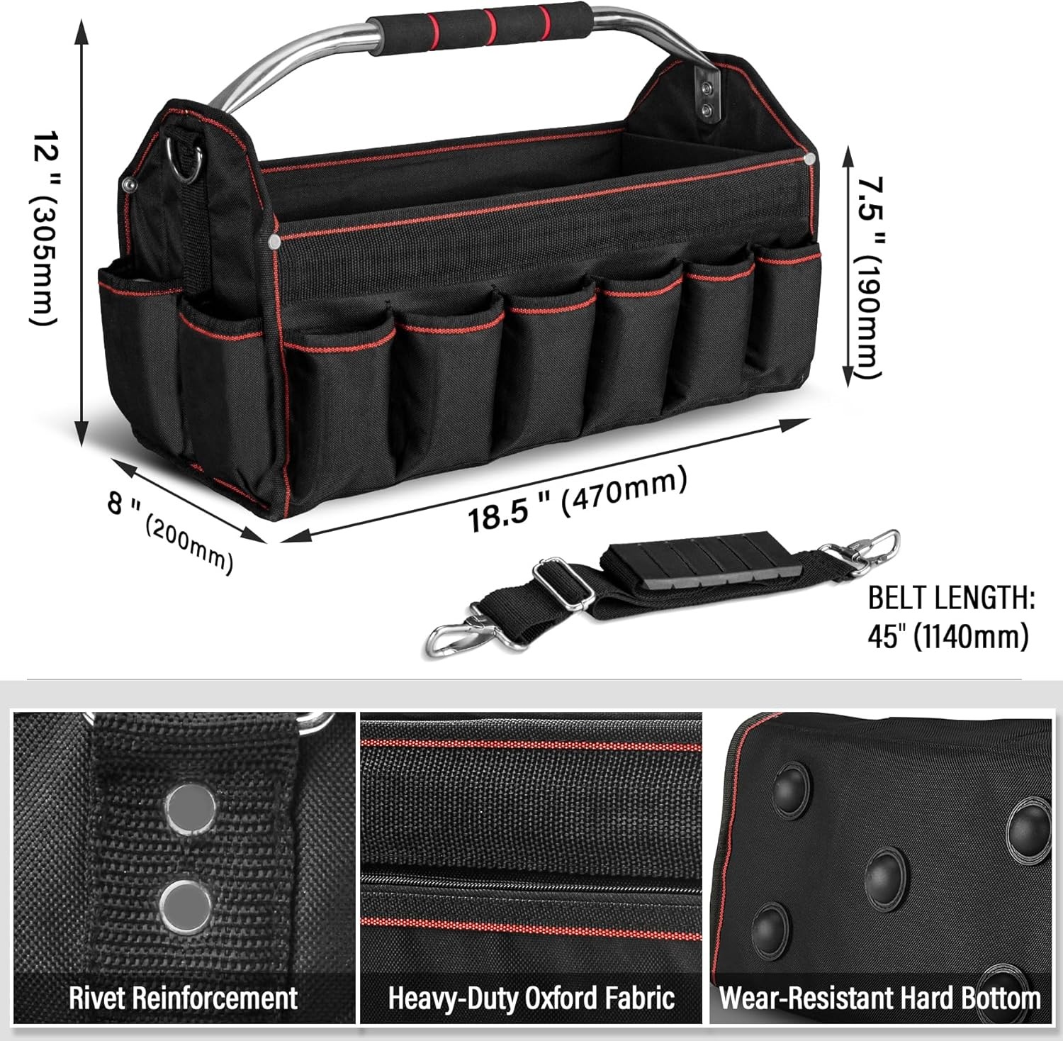 HAUTMEC 18 Inch Foldable Electrician Tool Tote 23 Pocket With Shoulder Strap