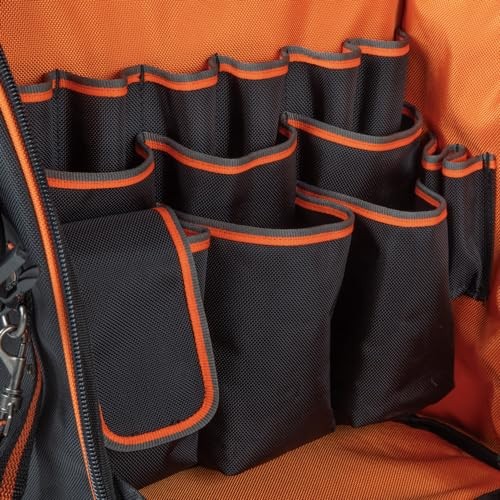 Klein Tools Tradesman Pro Tool Backpack 21 Pockets Water Resistant Black Orange
