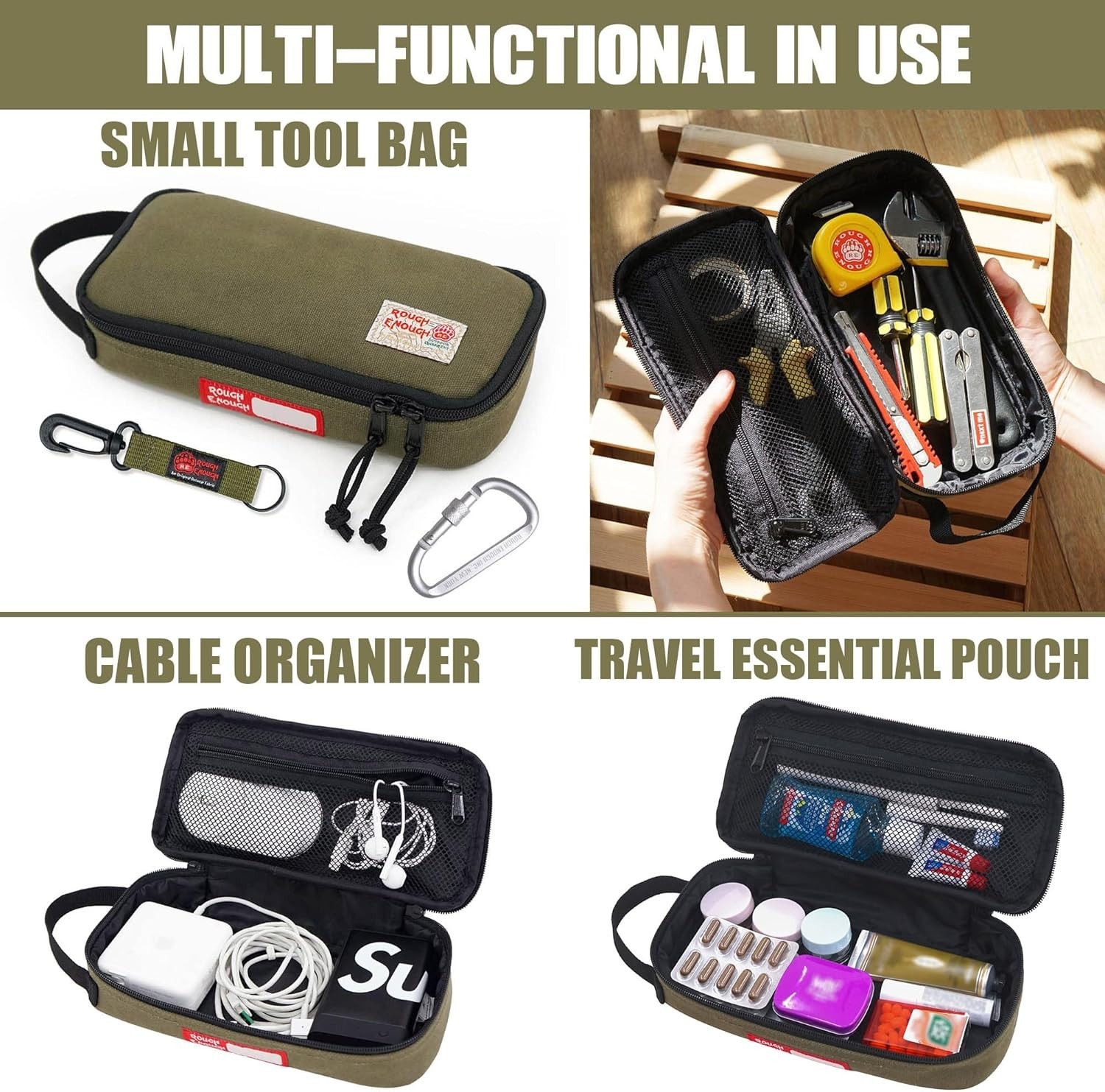 Durable EDC Tool Bag in Army Green – Compact Organizer with Zipper Handle