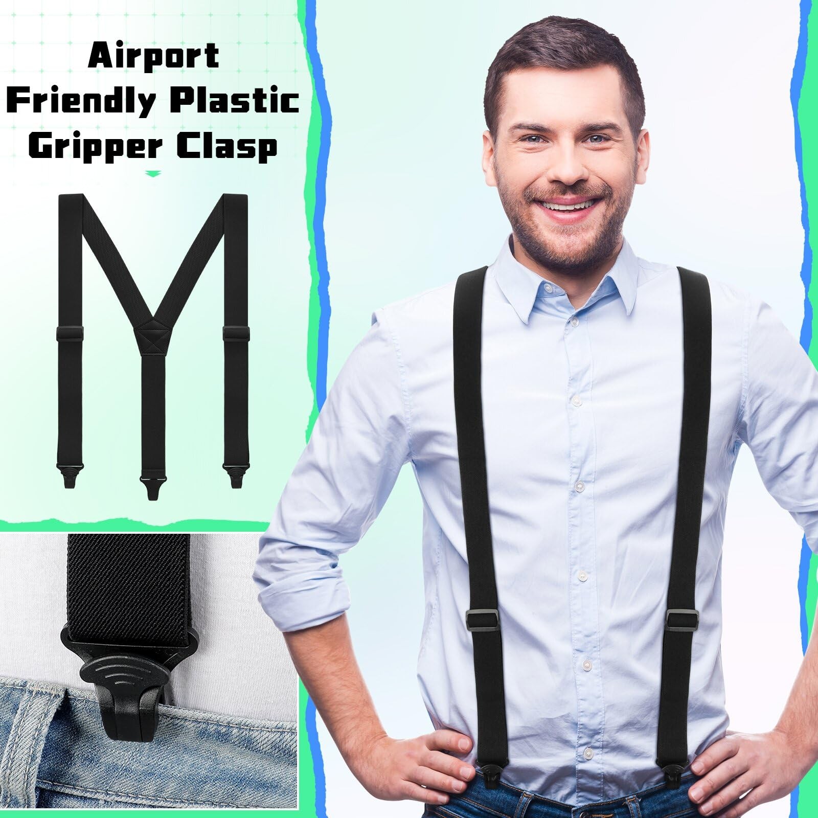 Jiuguva Men’s Hidden Undershirt Suspender Men Airport One Size, Black