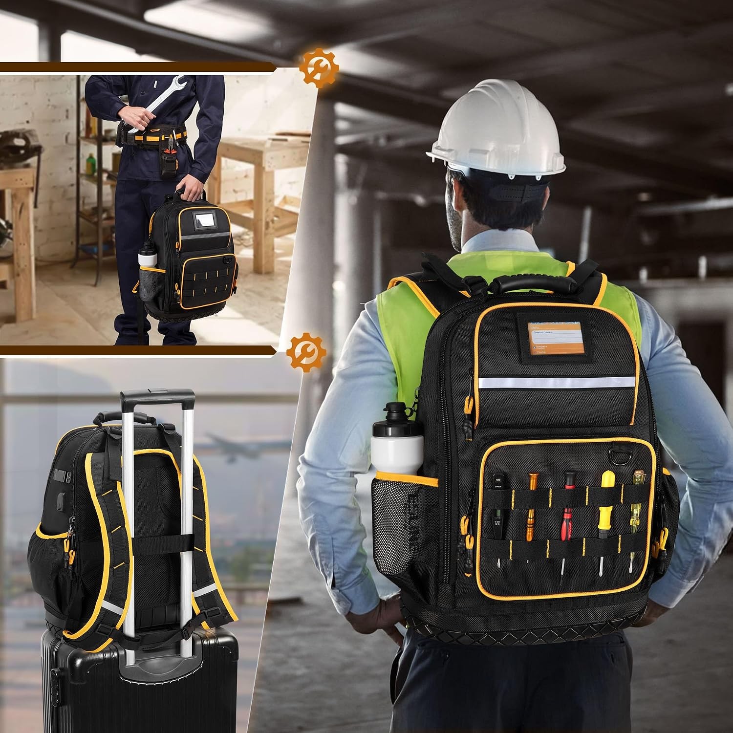 Tool Backpack with Hard Bottom and a Tool Pouch, Heavy Duty Tool Bag