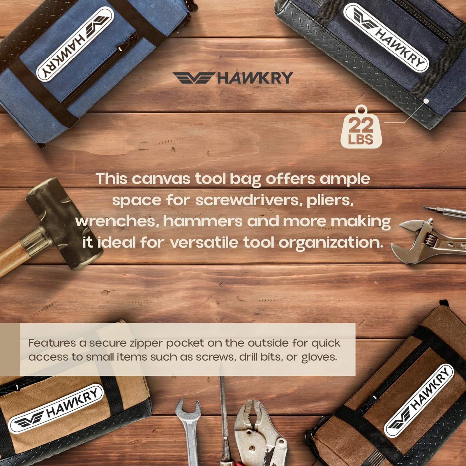 HAWKRY Canvas Tool Pouch Set (4 Pack) – Heavy Duty Tool Organizer Bags with
