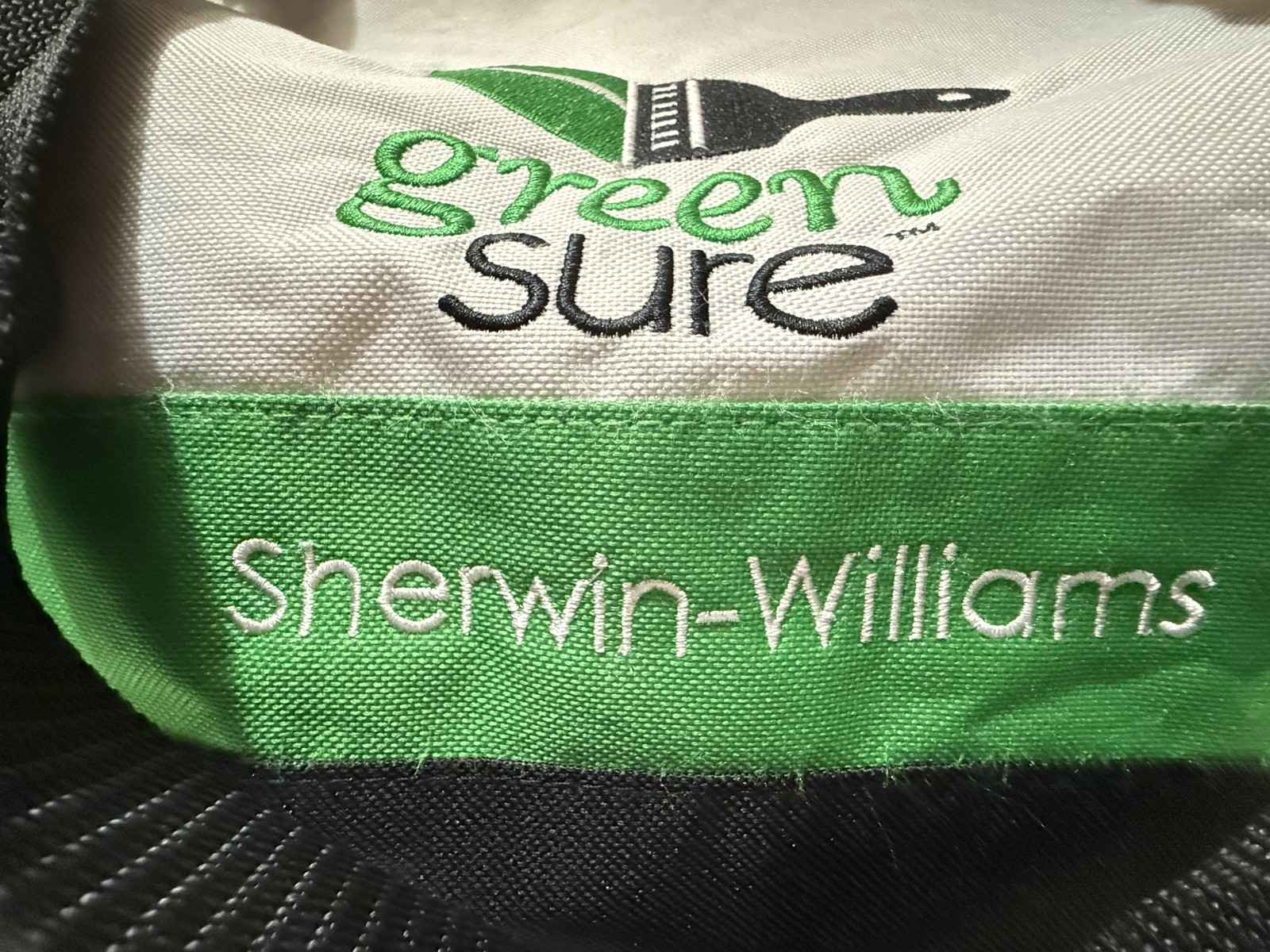 Sherwin Williams Empty White/Green/Black Canvas Tote Bag GREEN SURE Embroidered