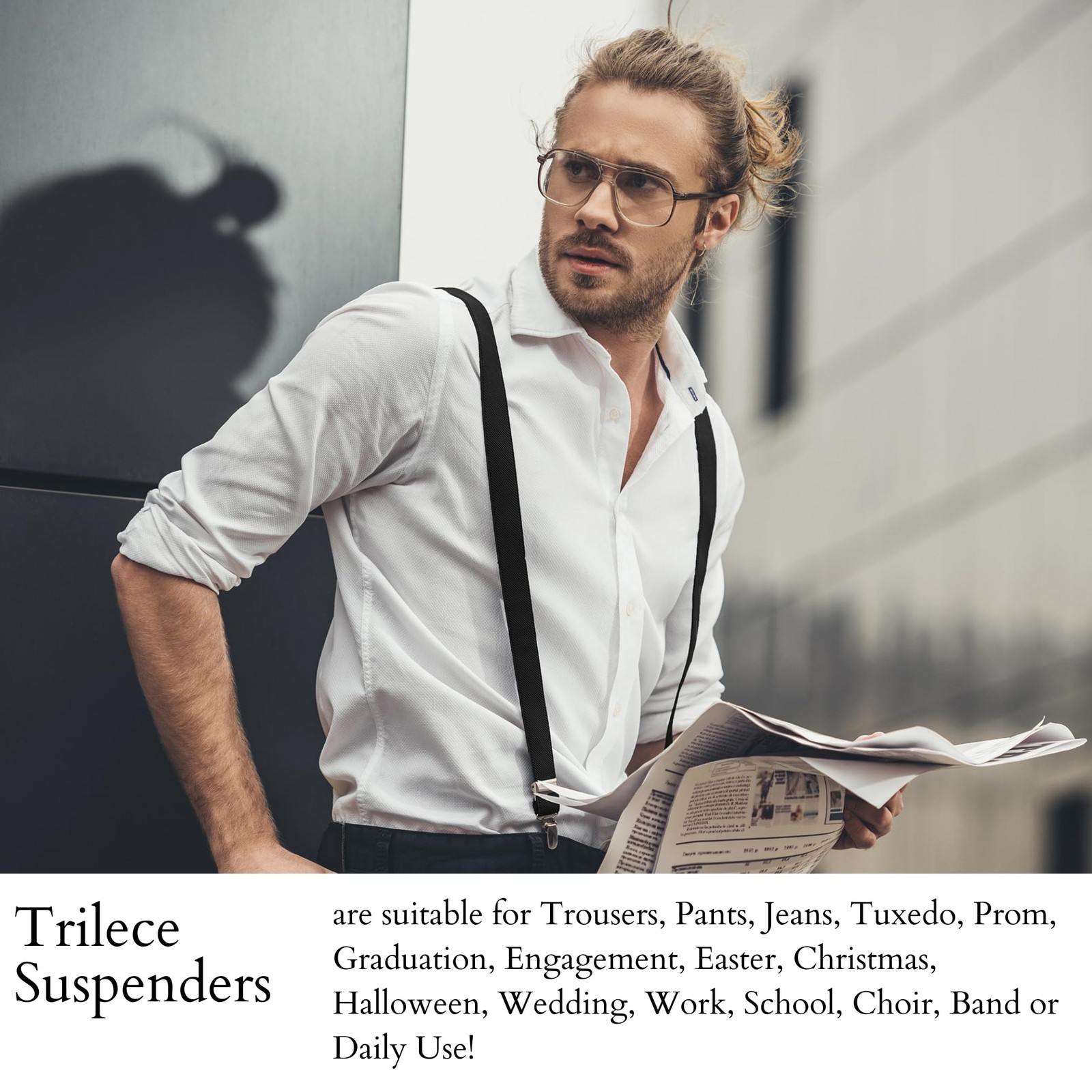 trilece Black Suspenders for Men – Mens Suspender, Adjustable One Size,