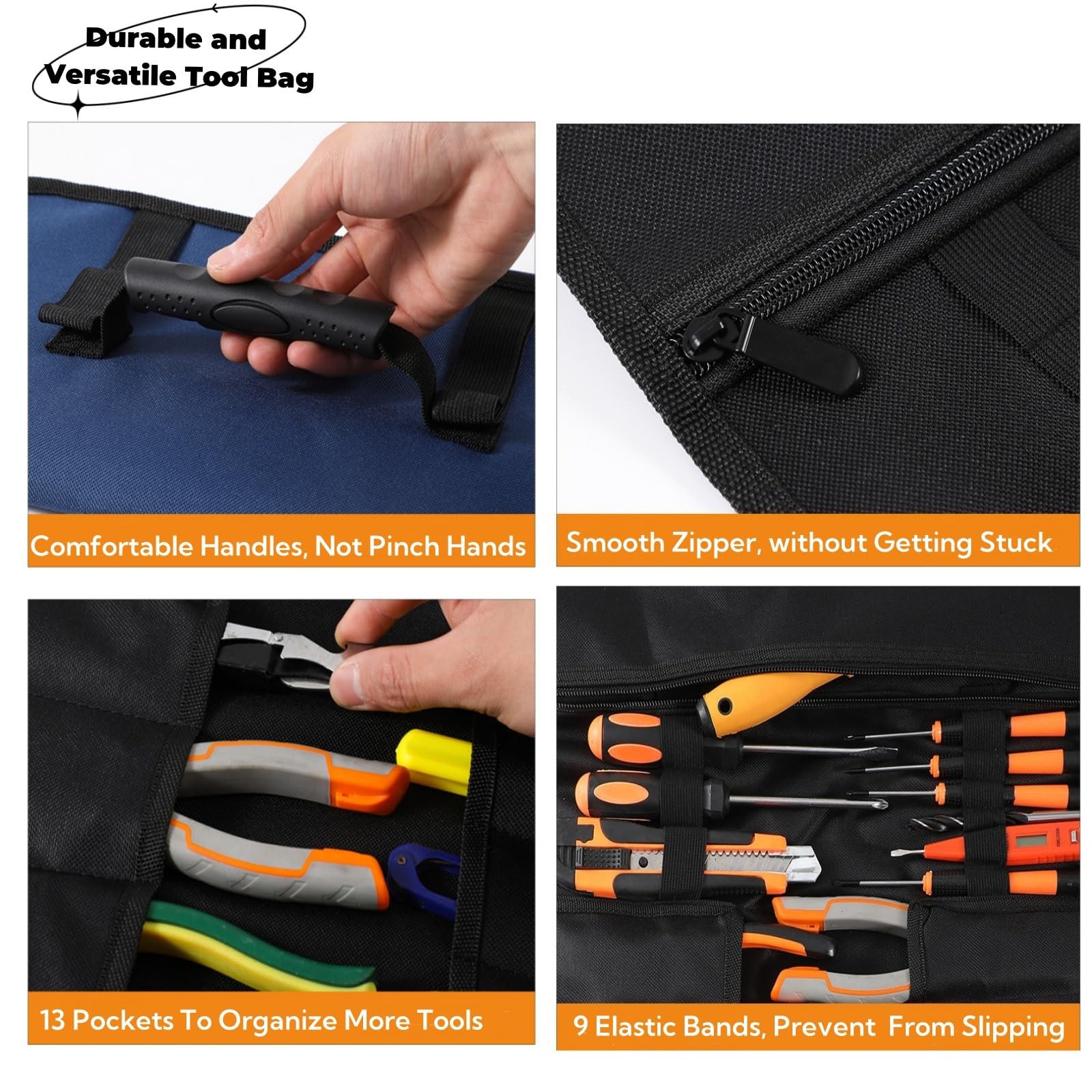 Blue Roll Up Tool Bag Organizers Wrench Roll 22 Pouches Storage For Mens