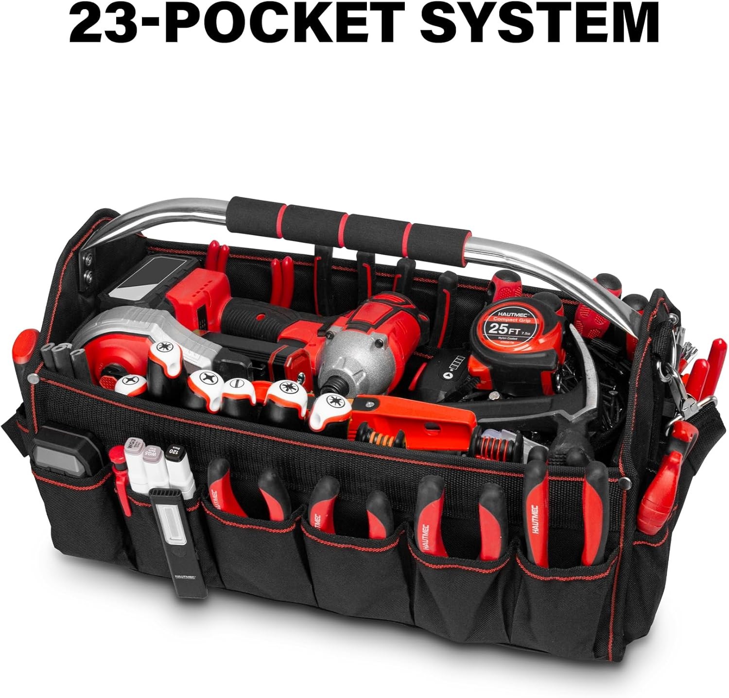 HAUTMEC 18 Inch Foldable Electrician Tool Tote 23 Pocket With Shoulder Strap