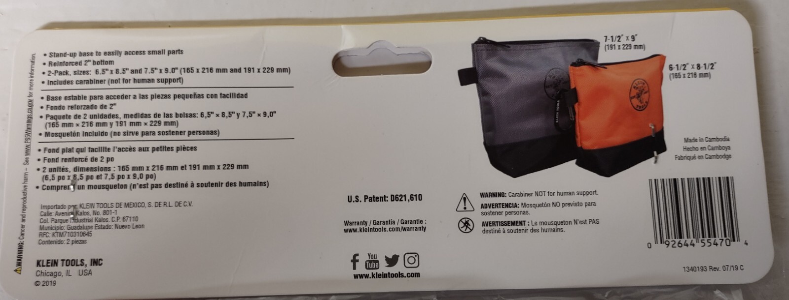 Klein Tools 2 Pack 9 in. Stand-Up Zipper Tool Bag New in Package