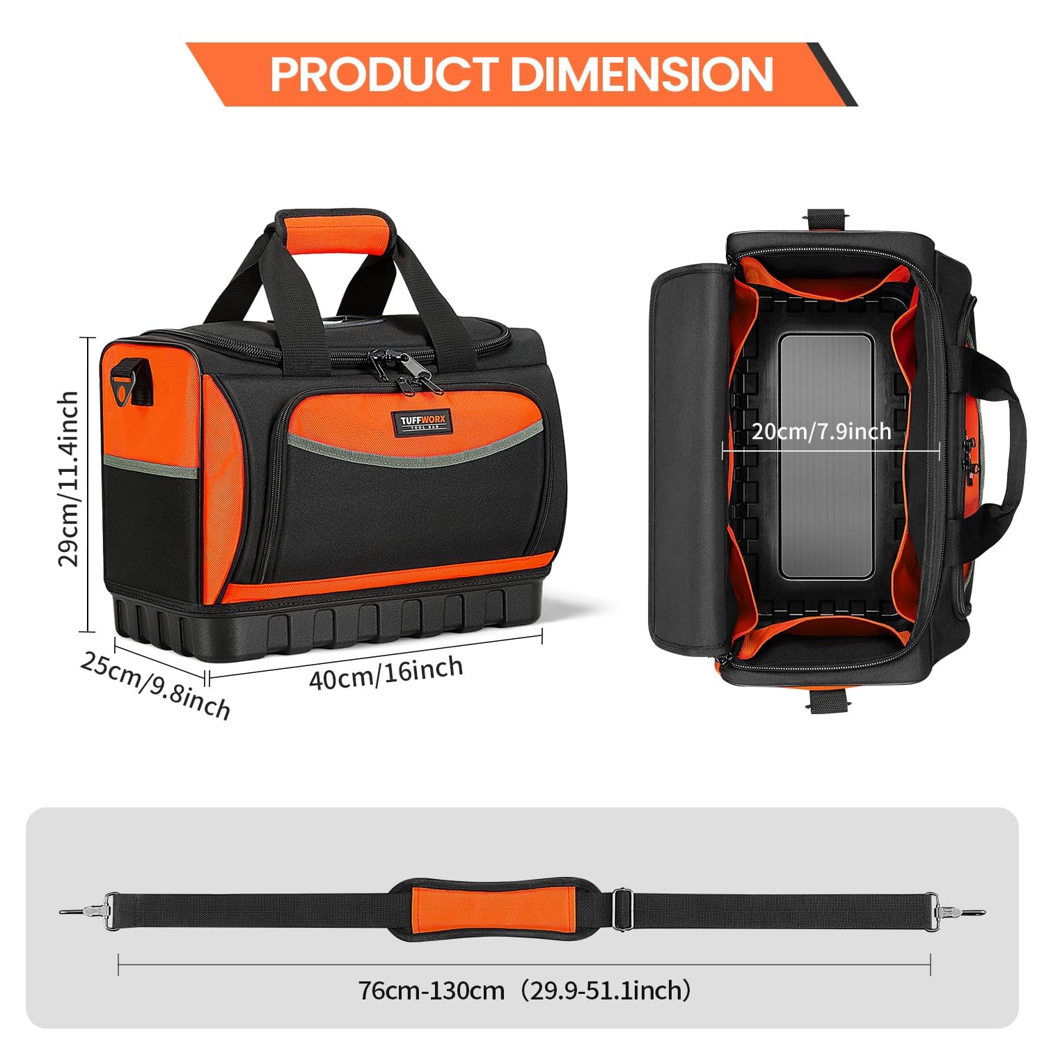 Large Tool Organizer Bag 18 Pockets 15.7×11.4×9.8 Inch 600D Black Orange